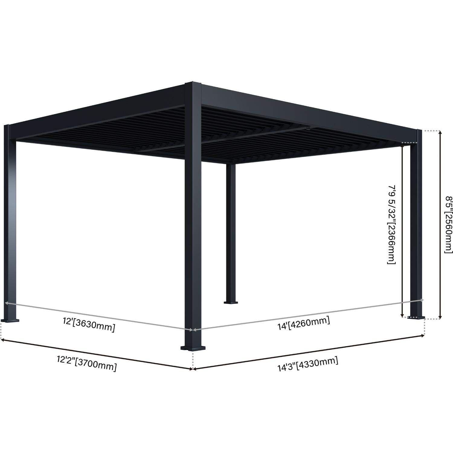 Paragon Outdoor PRGRT-1214GY Grand Tuscan 12' x 14' Slate Gray Aluminum Louvered Pergola - Dimensions - Dimensional thumbnail