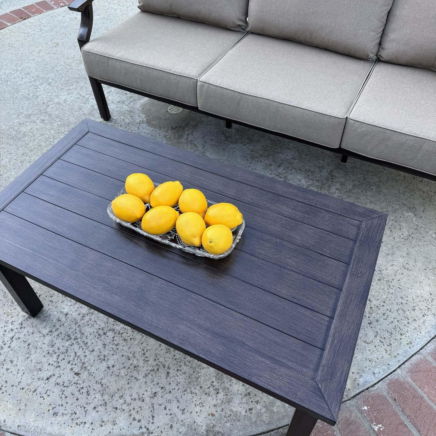 Atlantis 4 Pc Aluminum Seating Set w/ Rectangular Coffee Table in Walnut/Beige by Darlee - Table - Lifestyle thumbnail
