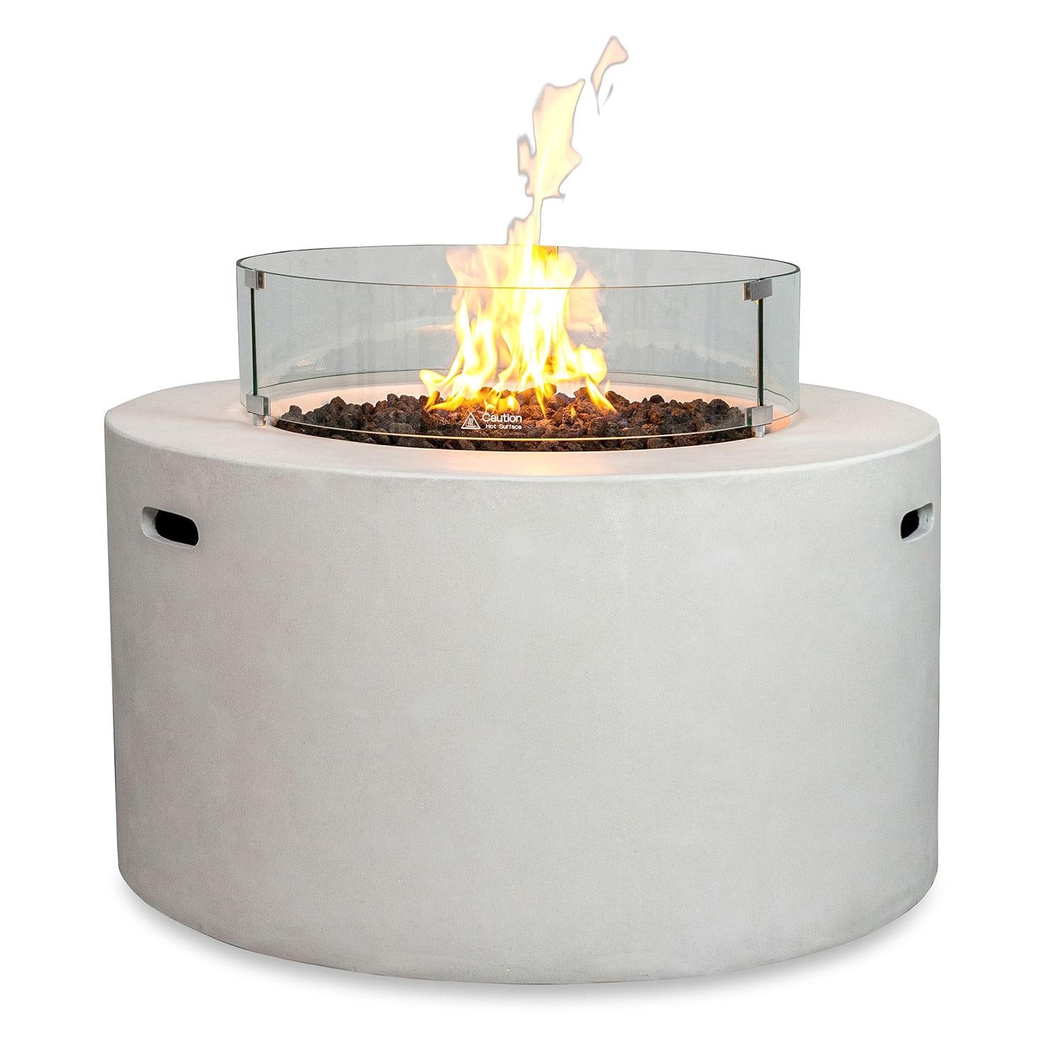 Glenwood 42-in Round Concrete Propane Gas Fire Pit w/ Access Door in White by Lakeview Outdoor Designs - Glass Wind Guard Attached - White Background thumbnail