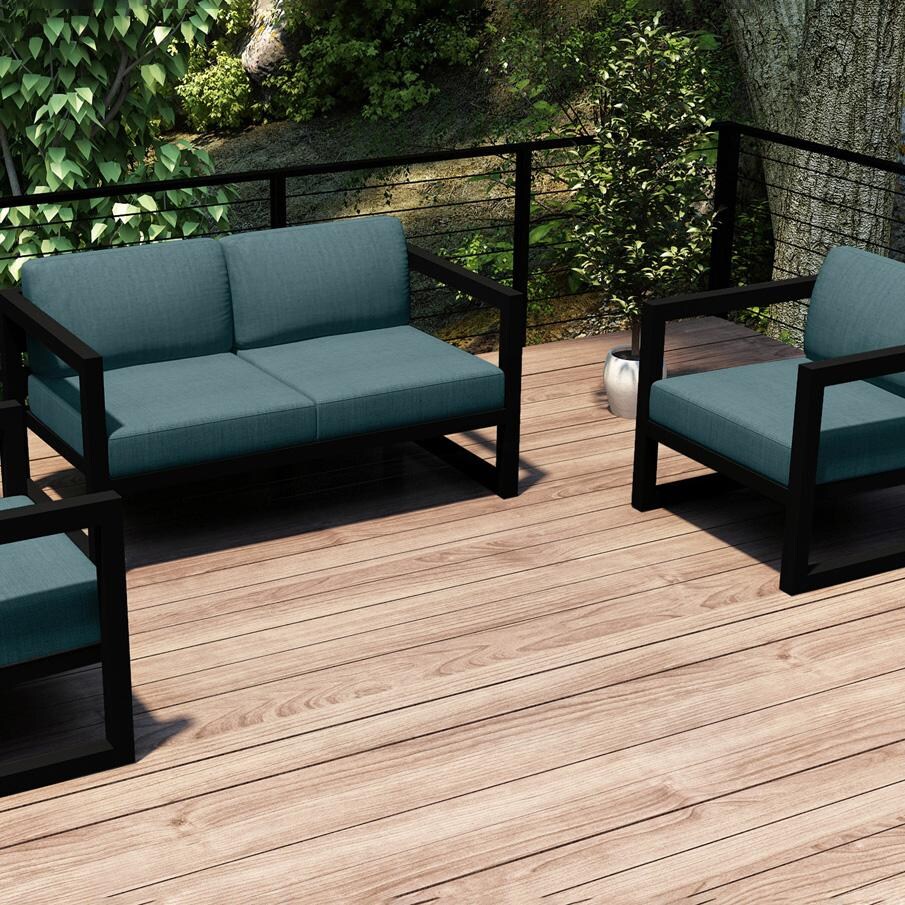 Misty Cove 3 Pc Aluminum Seating Set in Black/Cast Lagoon by Lakeview Outdoor Designs