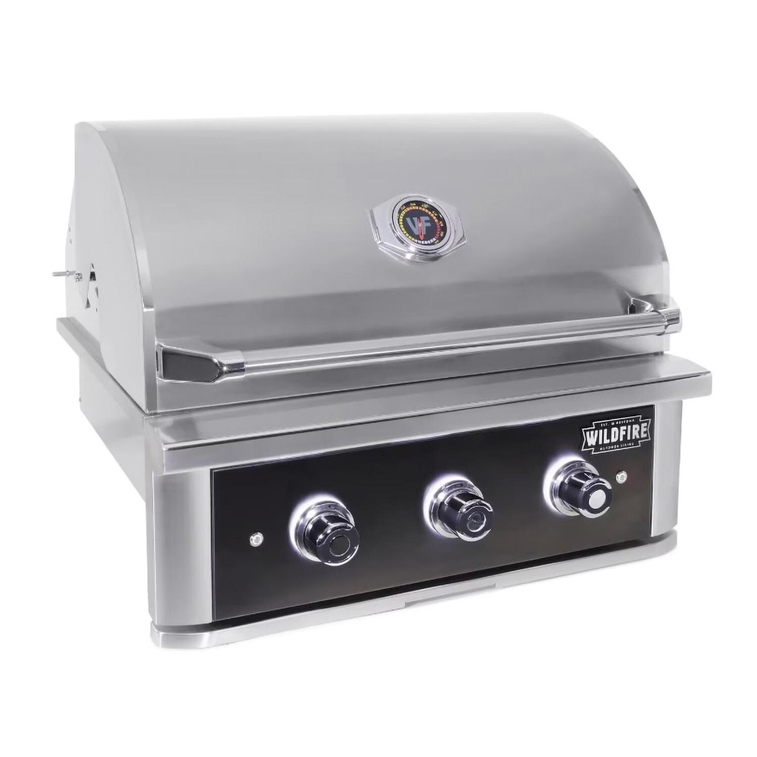 Wildfire WF-PRO30G-RH-LP 30 Inch Grill Outdoor Kitchen Package w/15 Inch Side Griddle - Grill At Angle - White Background thumbnail