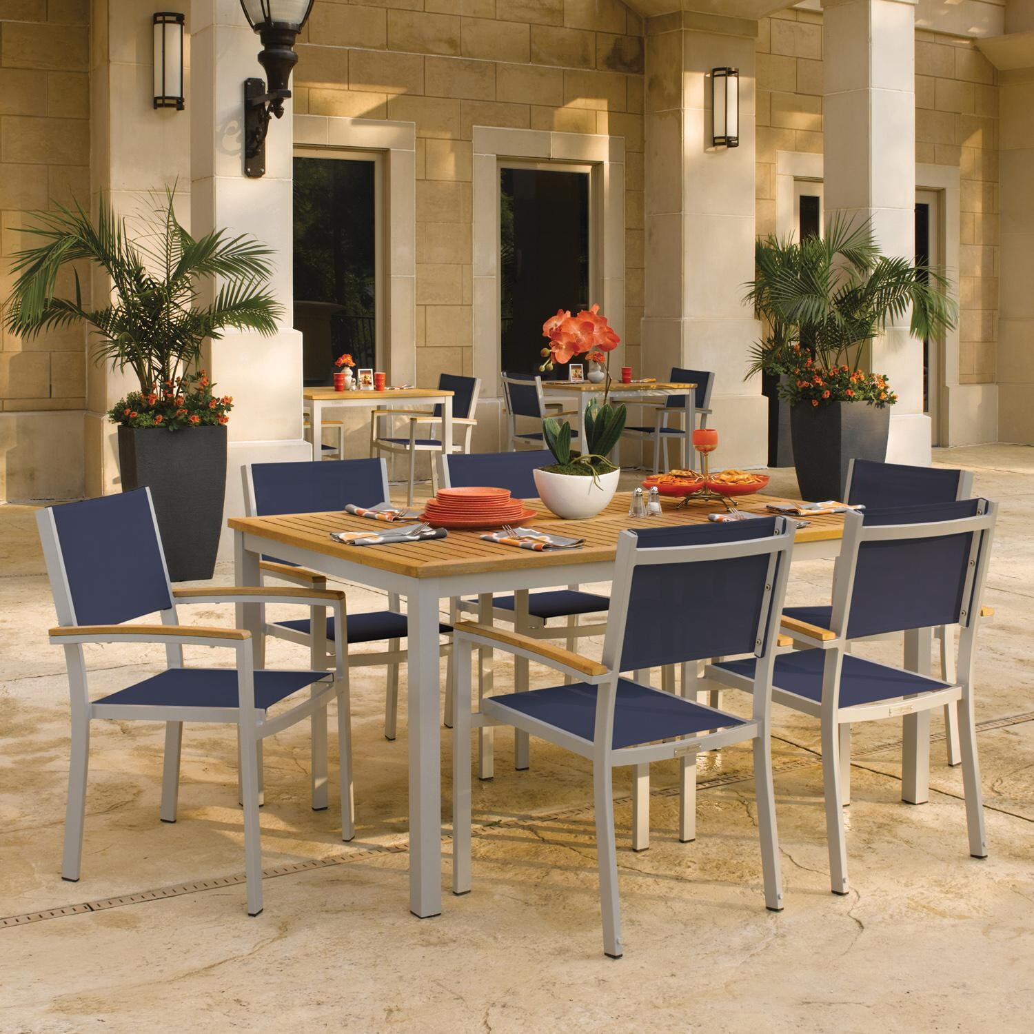 Oxford Garden Travira 2 Pc Composite Sling & Aluminum Dining Chair W/ Natural Tekwood Arm Caps in Flint/Ink Pen - Outdoor Dining thumbnail