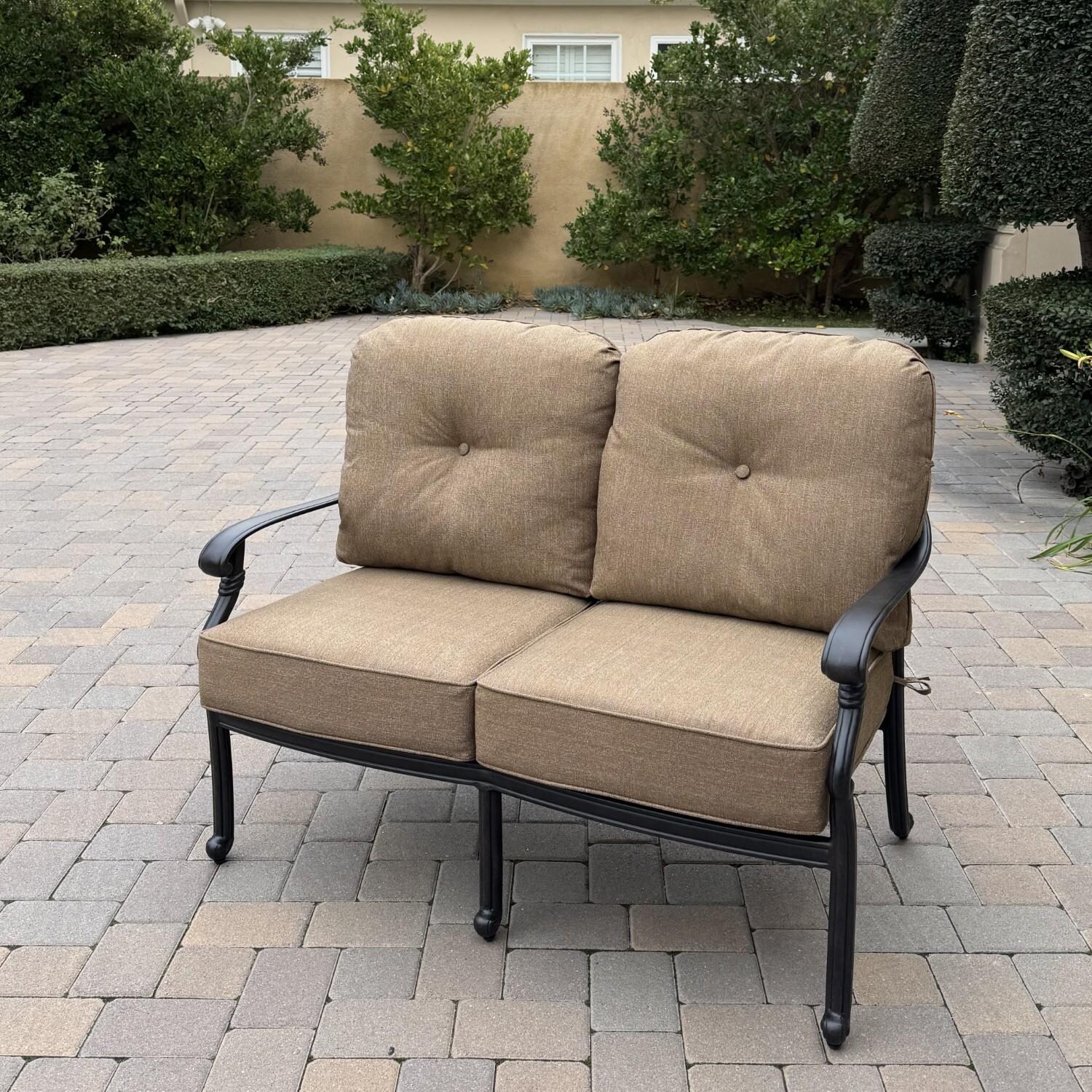 Santa Monica 4 Pc Cast Aluminum Seating Set in Sesame/Antique Bronze by Darlee - Loveseat - Lifestyle thumbnail