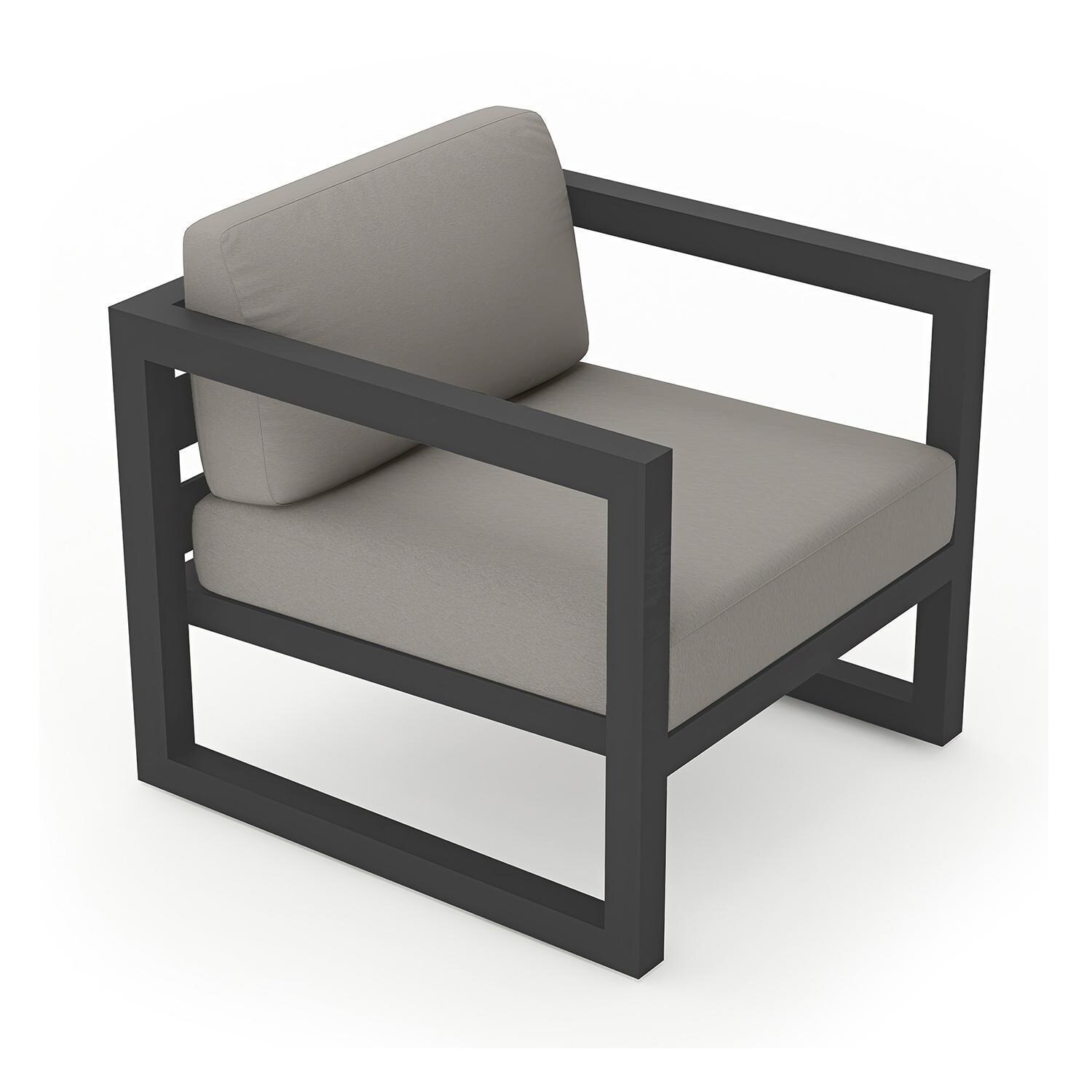 Misty Cove Aluminum Club Chair in Slate w/Charcoal Canvas Cushions by Lakeview - Angle View - White Background thumbnail