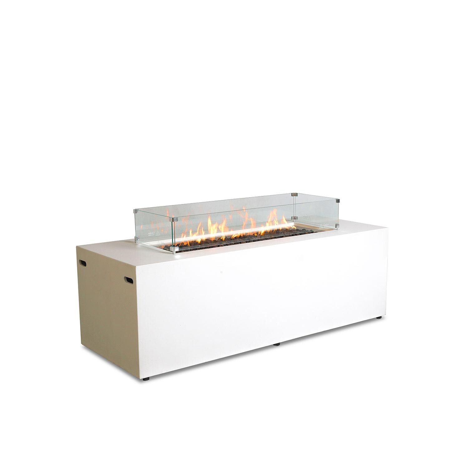 Glenwood 72-in Rectangular Concrete Propane Fire Pit in White w/ Hidden Propane Tank by Lakeview Outdoor Designs - Glass Wind Guard - On - White Background thumbnail