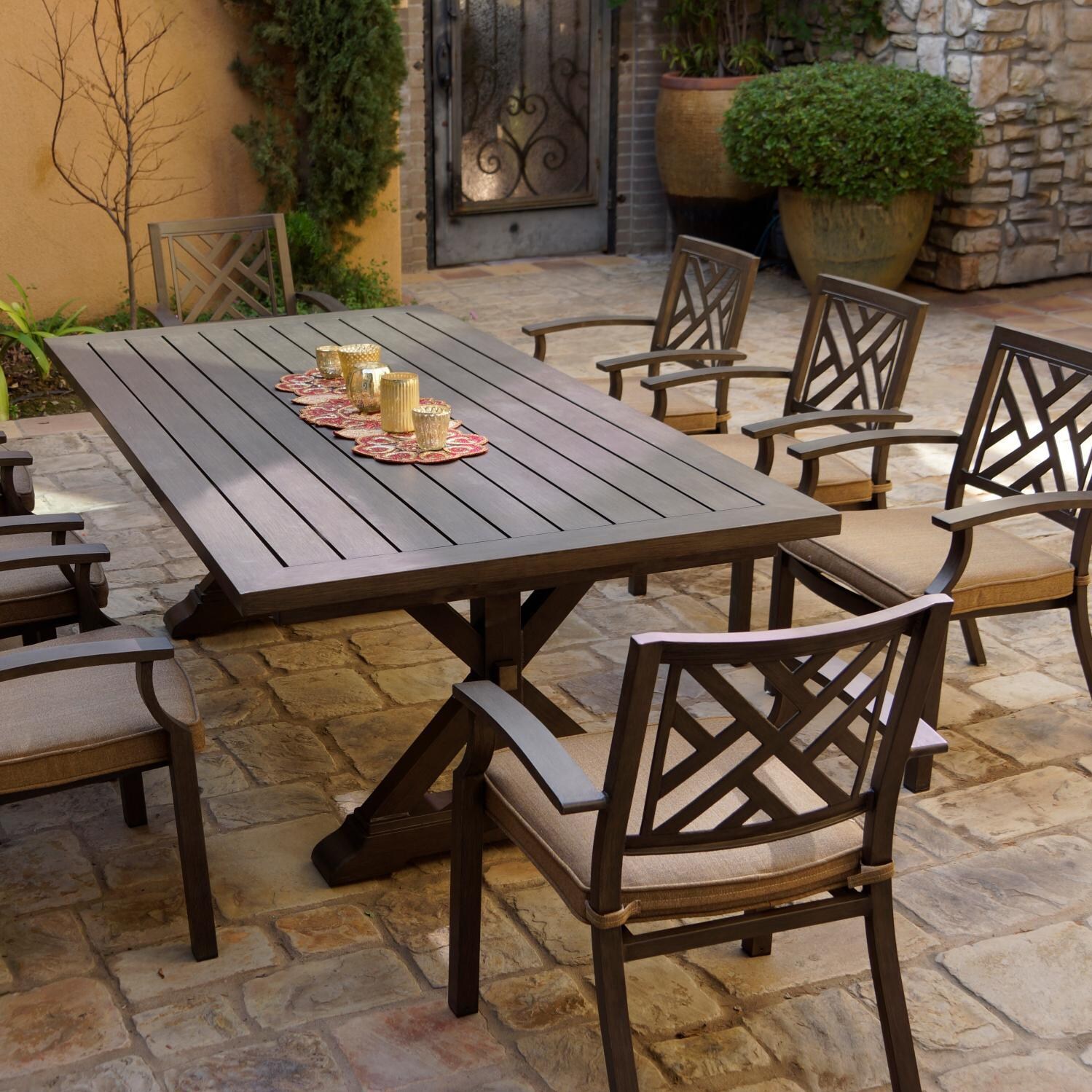 Darlee Brooklyn 9 Piece Cast Aluminum Patio Dining Set W/ 86 X 44 Rectangular Table & Sesame Cushions image