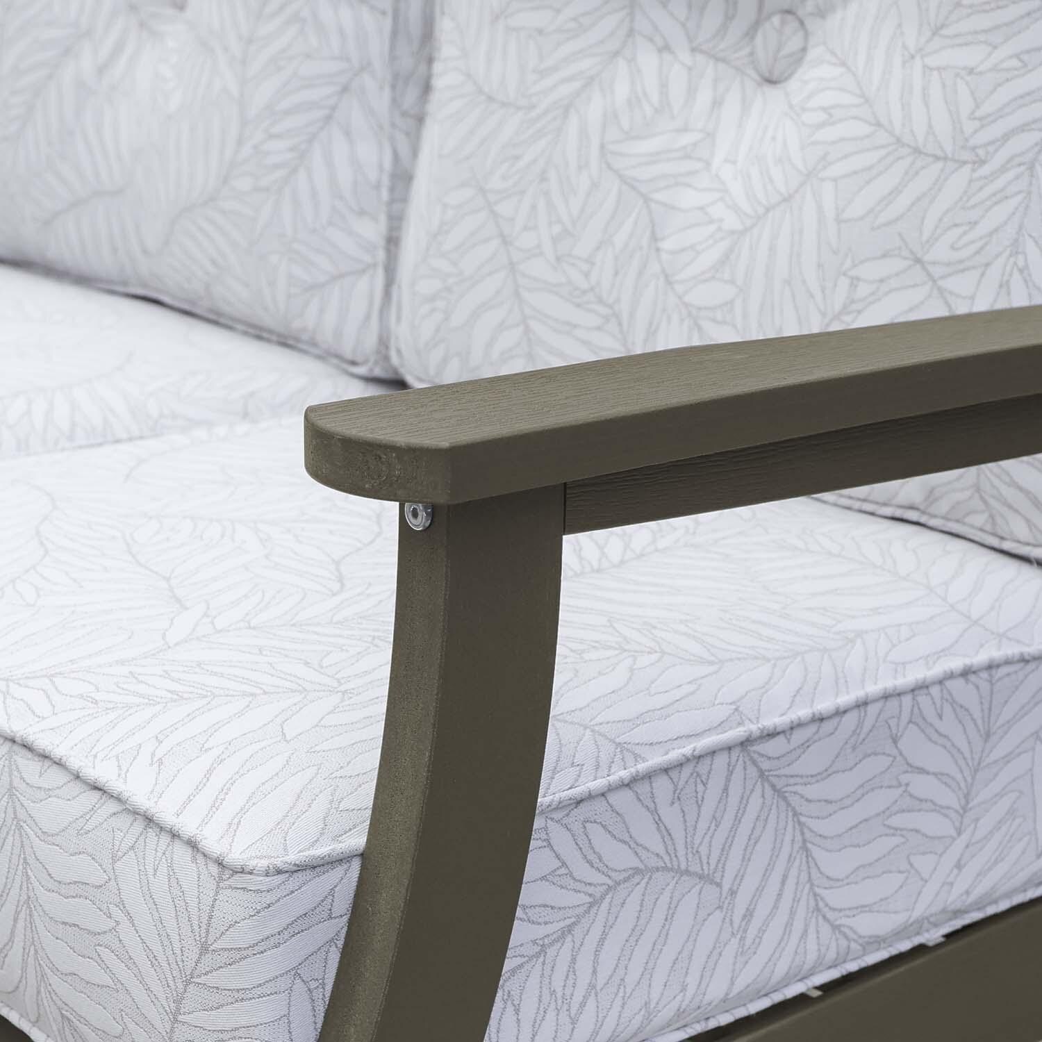 Blushing Bay 2 Person Recycled Plastic Loveseat in Lively Parchment/Woodland Brown by Lakeview Outdoor Designs - Detail thumbnail