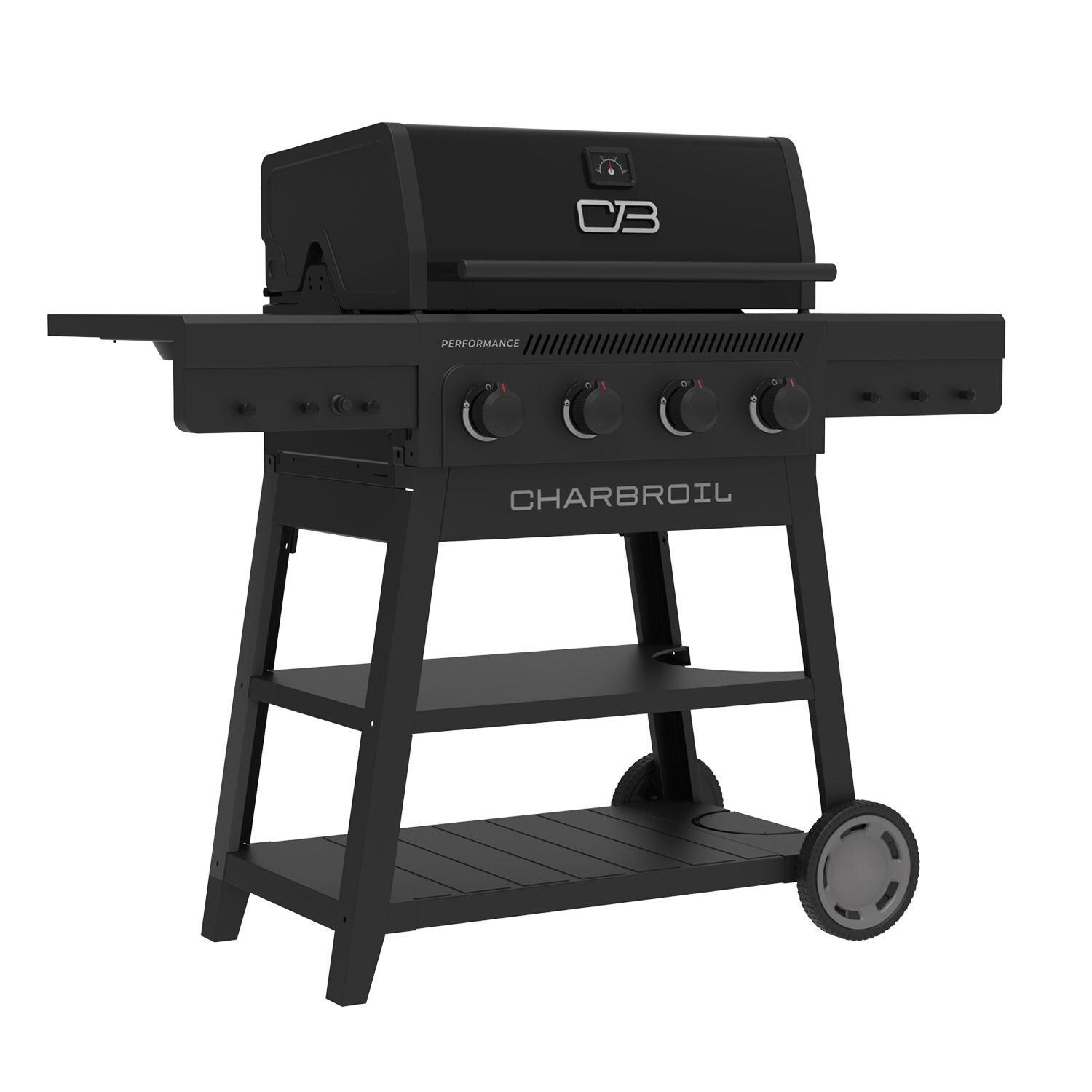 Charbroil 463348925 Performance Series 4-Burner Propane Grill A-Frame Cart - Blackout - Right Angle - White Background thumbnail