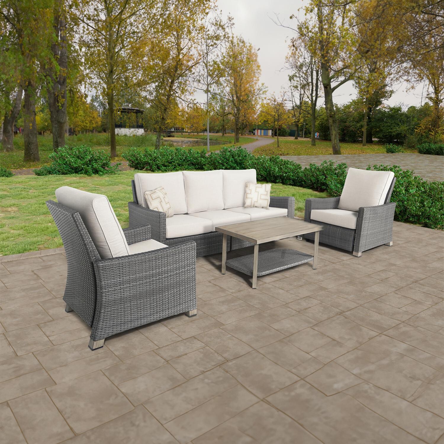 Lakeview Diamond Cay 4 Piece Wicker & Aluminum Patio Conversation Set W/ 42 X 24-Inch Rectangular Table
