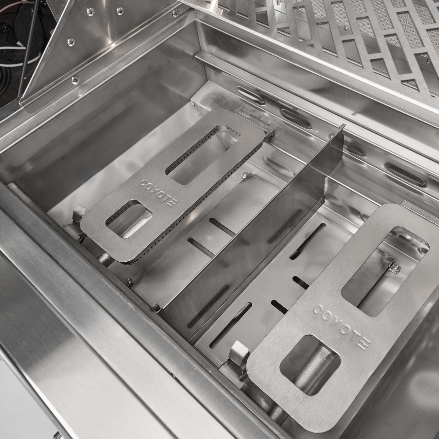 Coyote Key 6 Ft Outdoor Kitchen Island w/ SL-Series 30-in 2-Burner Built-In Natural Gas Grill, Insulated Jacket, Refrigerator & Access Door - Interchangable Burners - Detail thumbnail