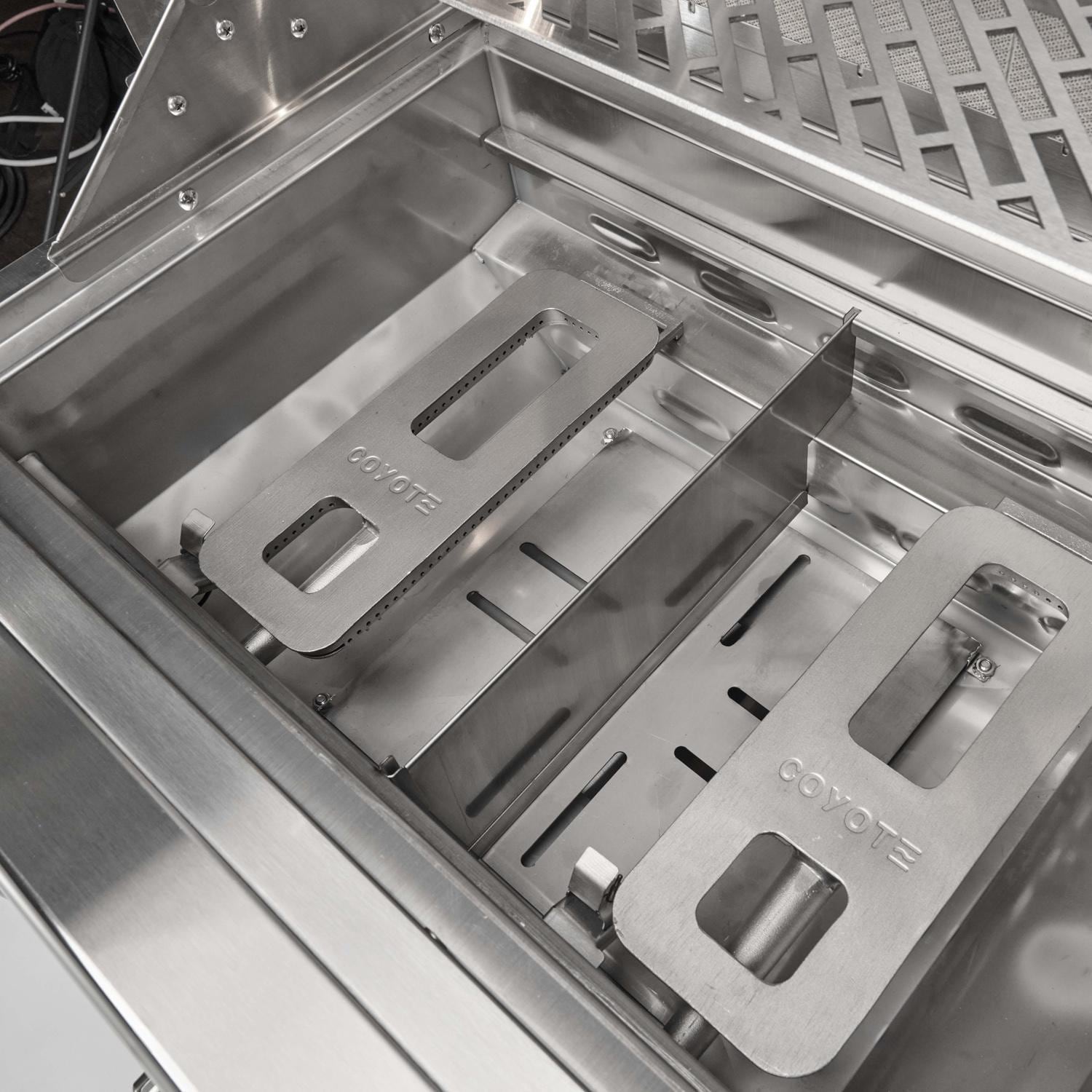 Coyote Key 6 Ft Outdoor Kitchen Island w/ SL-Series 30-in 2-Burner Built-In Natural Gas Grill, Insulated Jacket, Refrigerator & Access Door - Interchangable Burners - Detail thumbnail