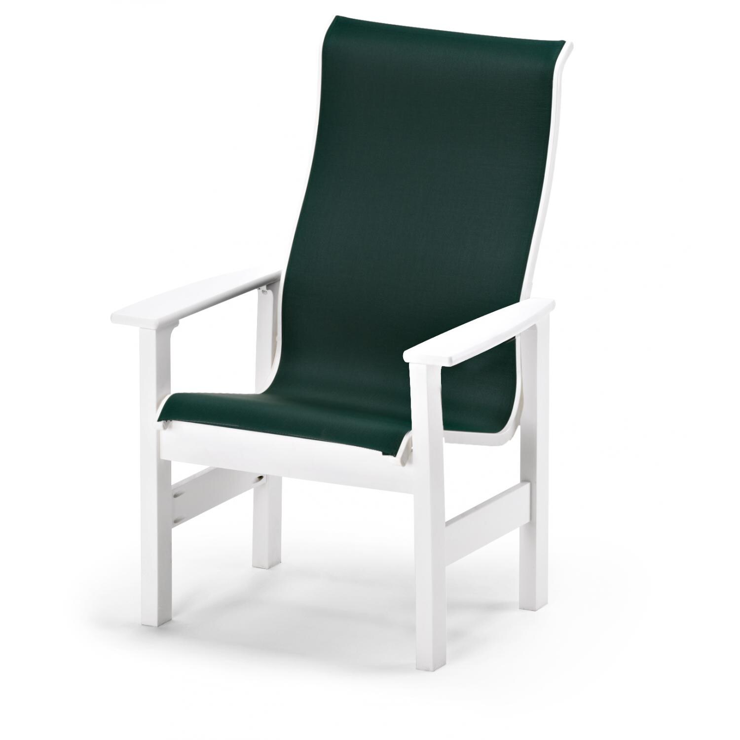 Leeward Supreme MGP Patio Dining Arm Chair With Sling Seating By Telescope Casual - Textured Snow/Forest Green