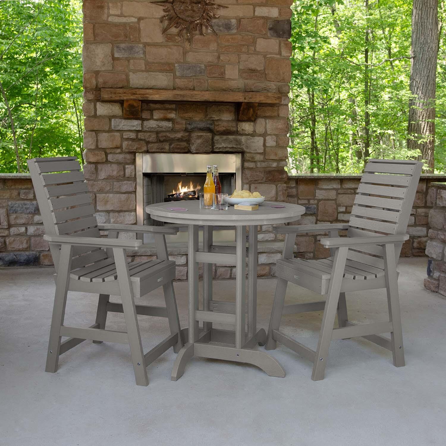 Elm Pointe 3 Pc Recycled Plastic Round Counter Dining Set in Harbor Gray by Lakeview Outdoor Designs