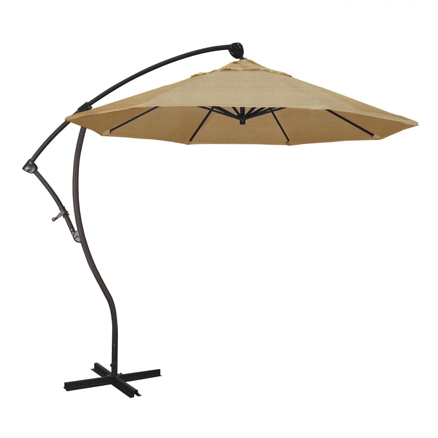 California Umbrella 9 Ft. Octagonal Aluminum Cantilever Patio Umbrella W/ Crank Lift & Aluminum Ribs - Bronze Frame / Sunbrella Linen Sesame Canopy