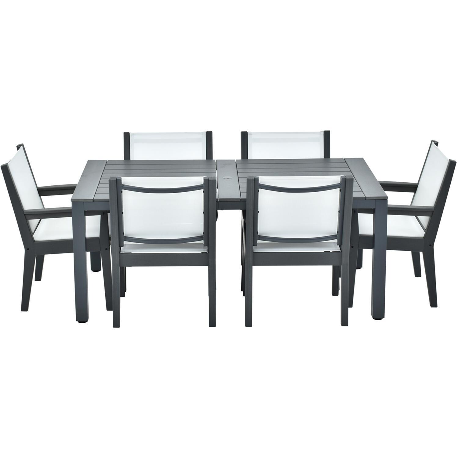 Lakeview Outdoor Designs LV-334-7 Everglades 7 Pc Polyresin Dining Set in Gray - Set - White Background thumbnail