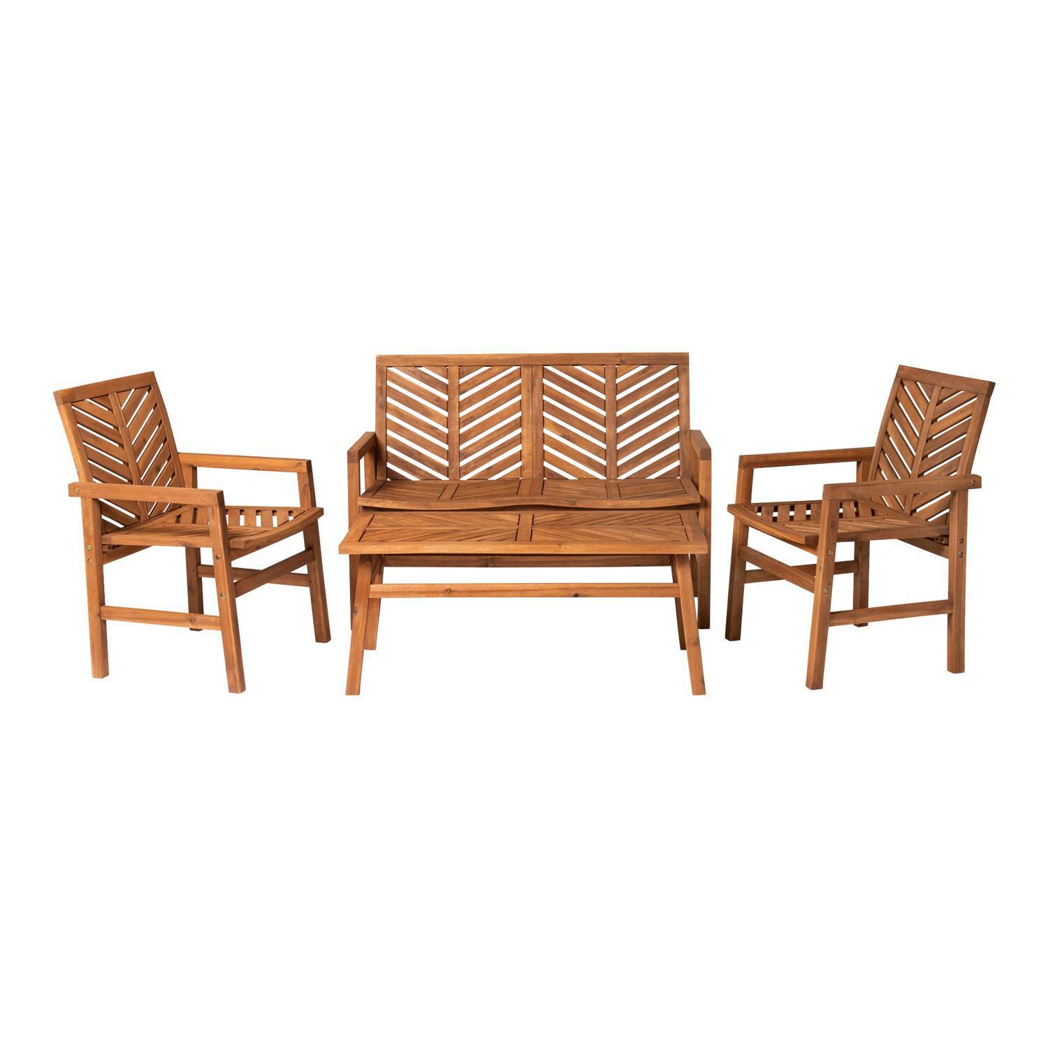 Ultimate Patio Wishlake 4 Piece Acacia Patio Conversation Set W/ 42 X 20 Inch Rectangular Table - Brown - Front View thumbnail