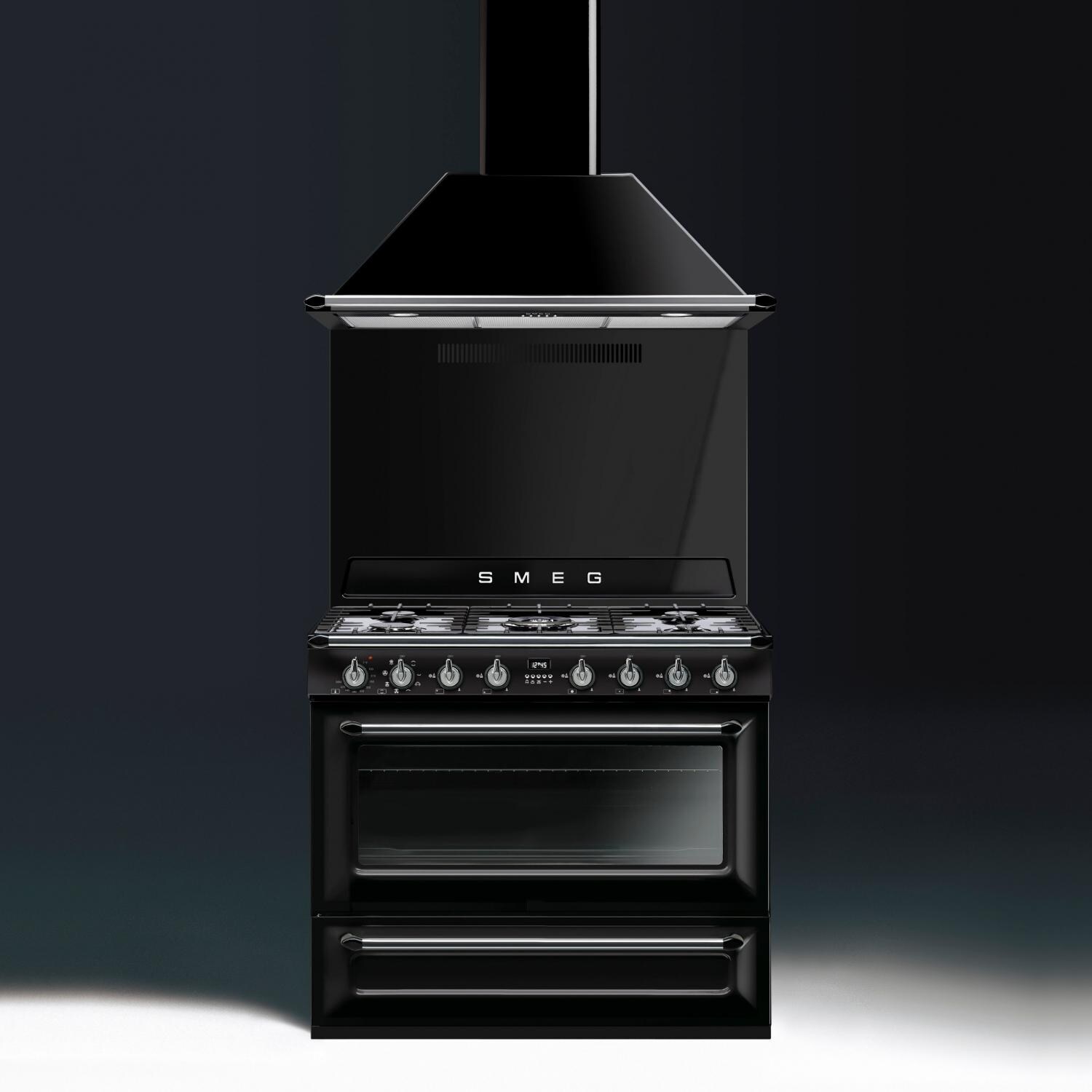 SMEG Victoria 36-Inch 5-Burner Dual Fuel Range - TRU90BL Shown with Hood (Sold Separately)    thumbnail