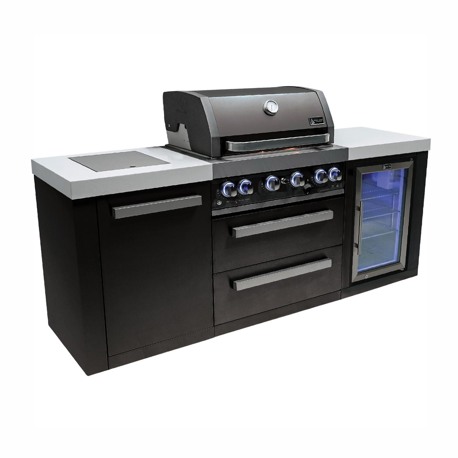 Mont Alpi Black Series 7 Ft Propane Outdoor Kitchen Island w/ Side Burner & Fridge