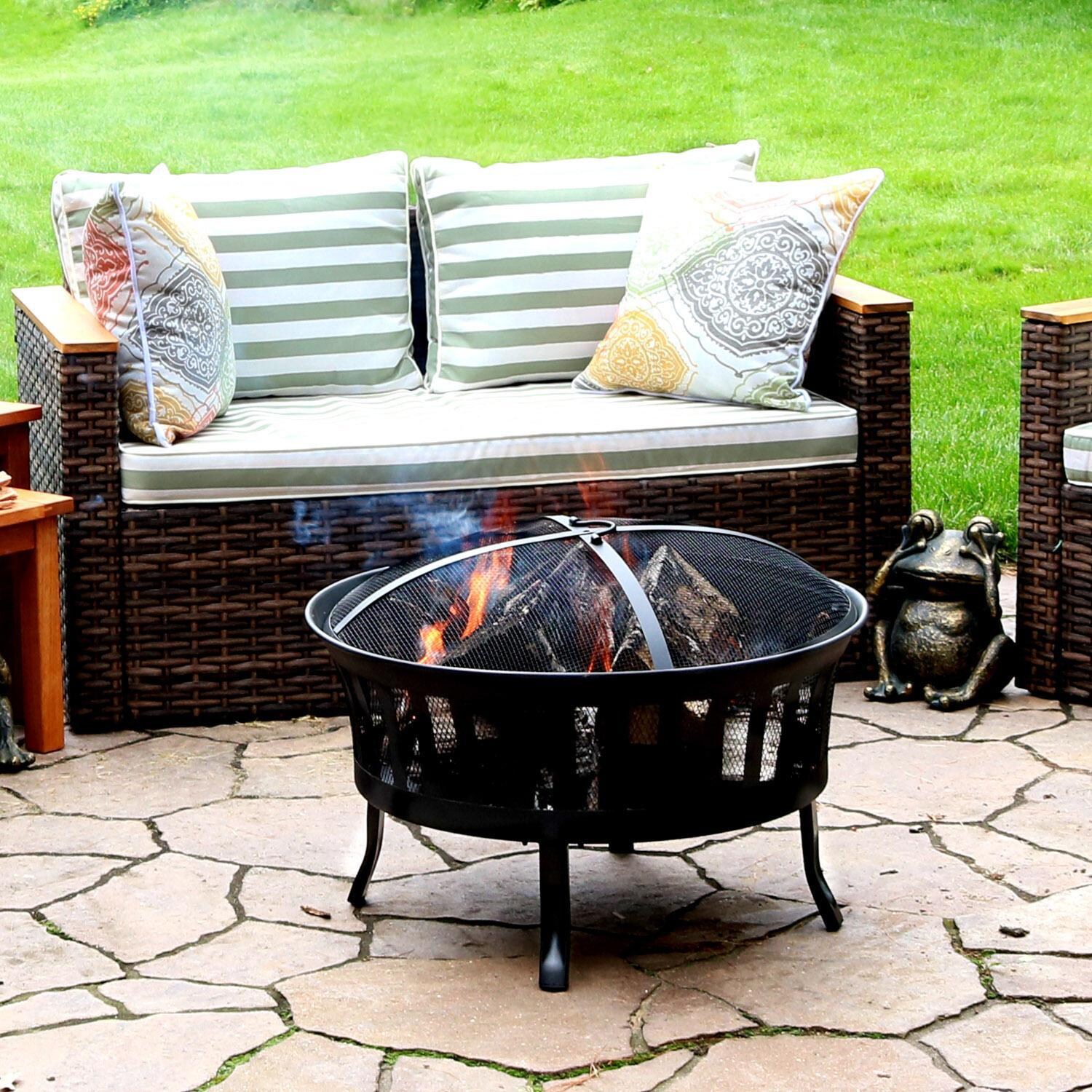 25 Inch Round Steel Wood-Burning Fire Pit in Black by Ultimate Patio