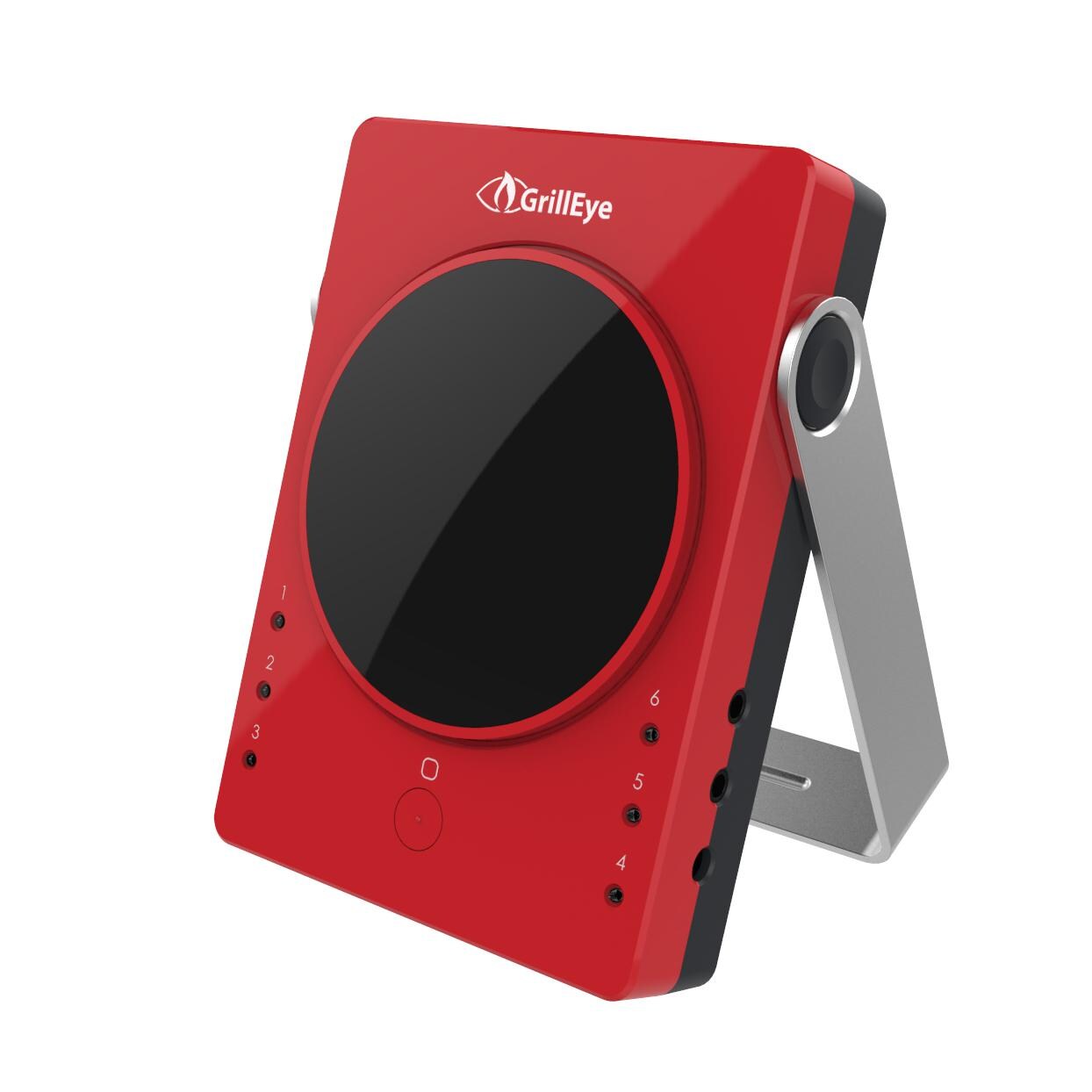 GrillEye Smart Bluetooth Grilling & Smoking Thermometer - Angled to Show Stand thumbnail