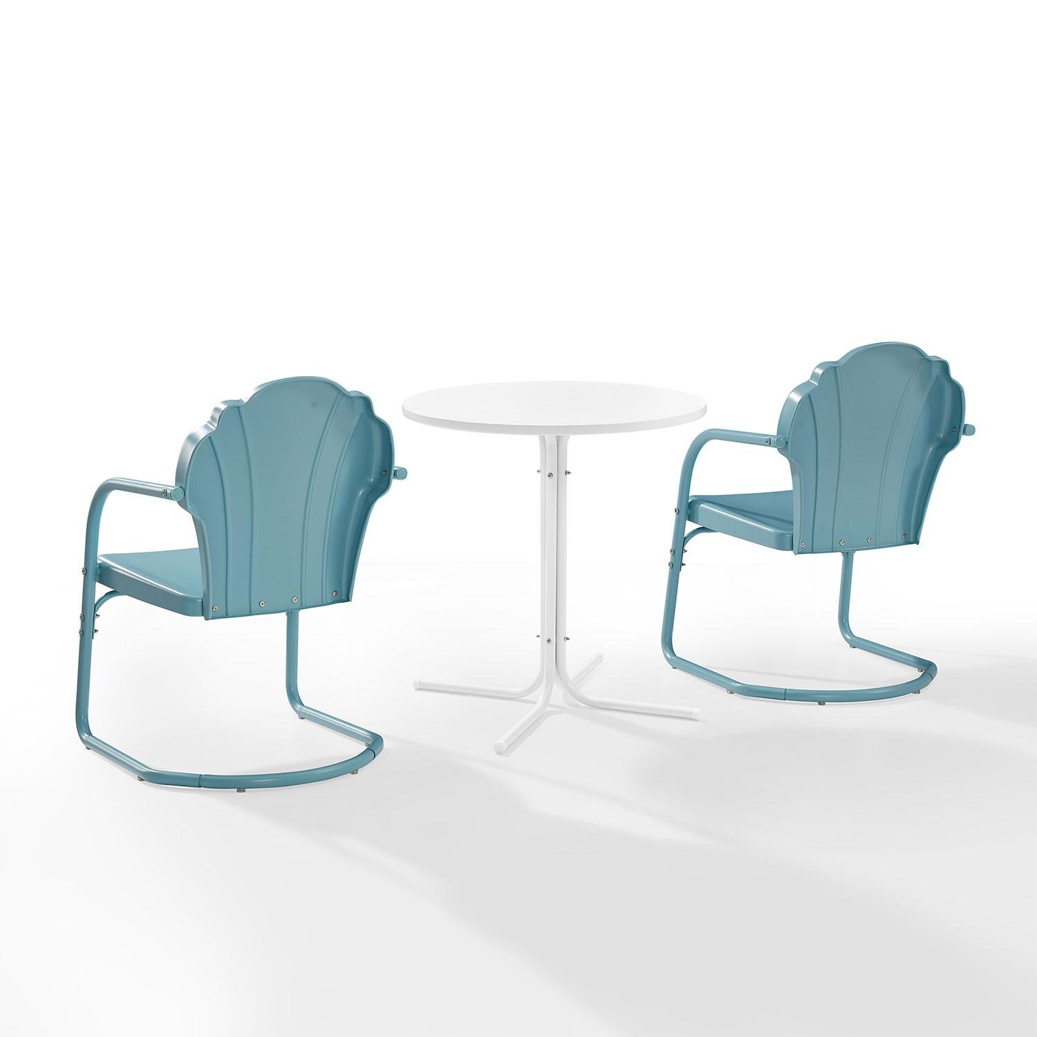 Ultimate Patio UP-32243BL 3Pc Retro Outdoor Bistro Set in Blue Satin - Rear - White Background thumbnail