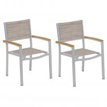 Travira 2 Piece Aluminum Patio Dining Arm Chair Set W/ Teak Arm Caps By Oxford Garden - Bellows Sling image