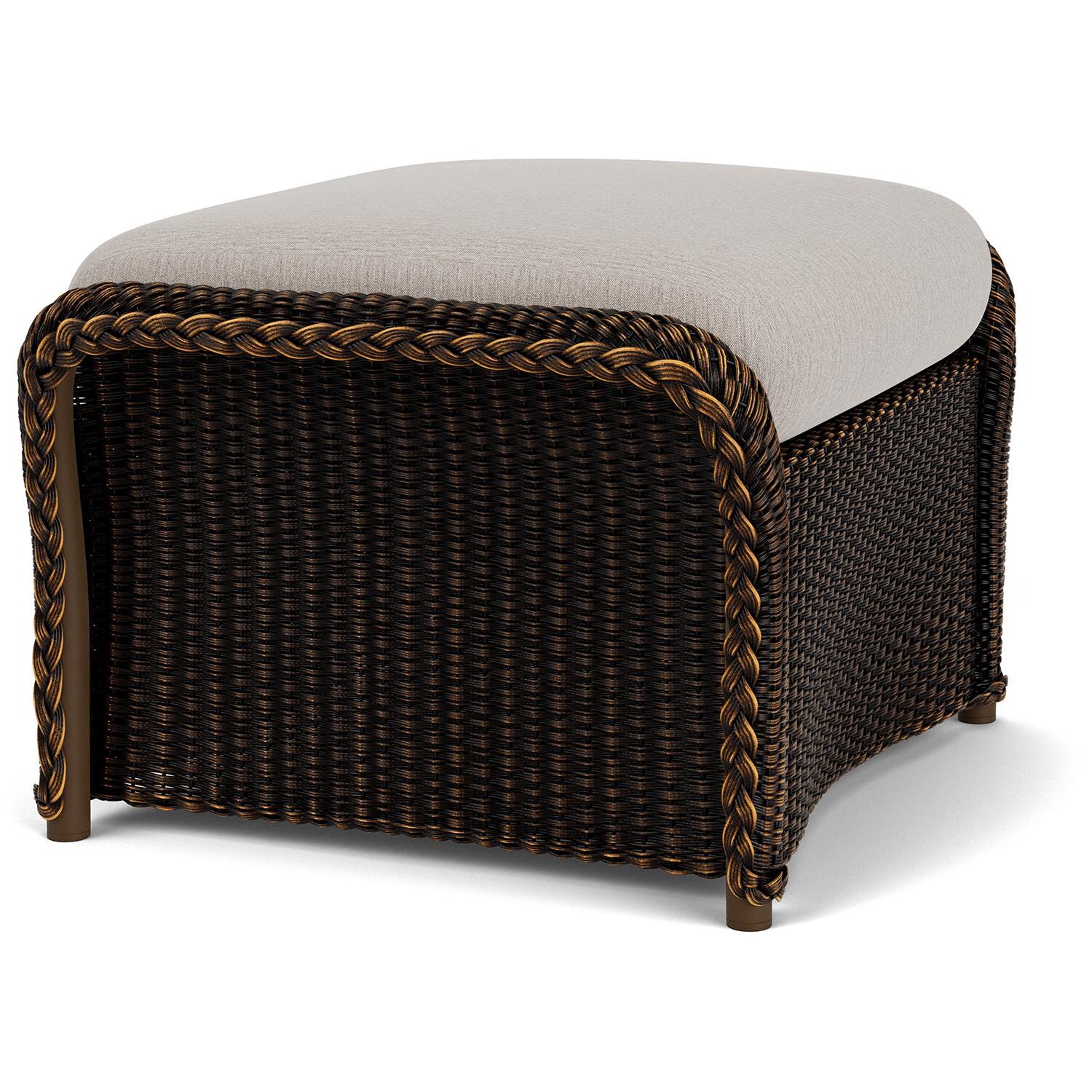 Lloyd Flanders Weekend Retreat Woven Ottoman in Mink Finish W/ Remy Cloud Fabric - Angled thumbnail