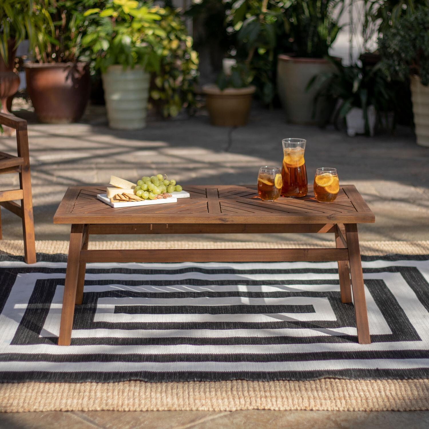 Walker Edison Vincent 42 X 20 Inch Rectangular Acacia Patio Coffee Table - Dark Brown image