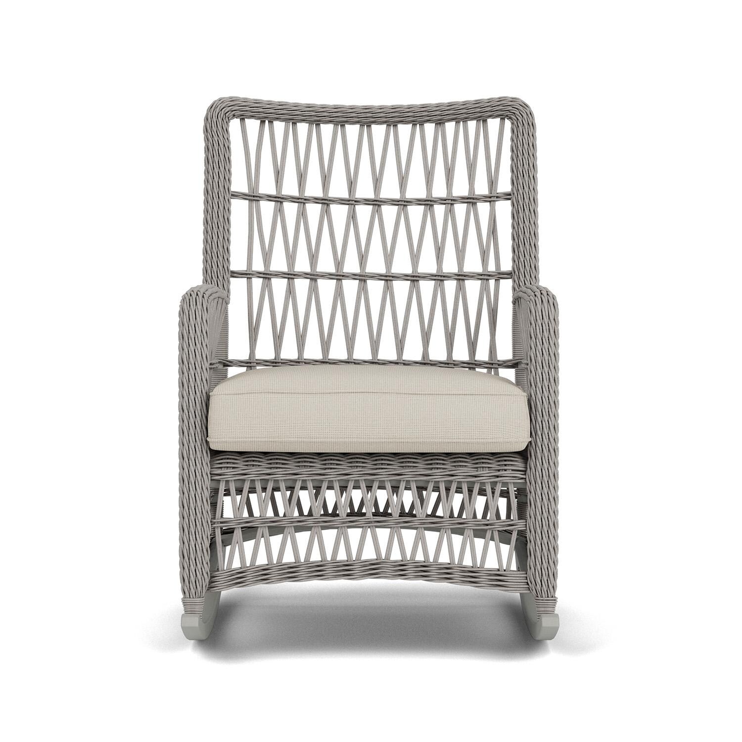 Mackinac Wicker High Back Rocking Club Chair in Putty/Fife Fog by Lloyd Flanders
