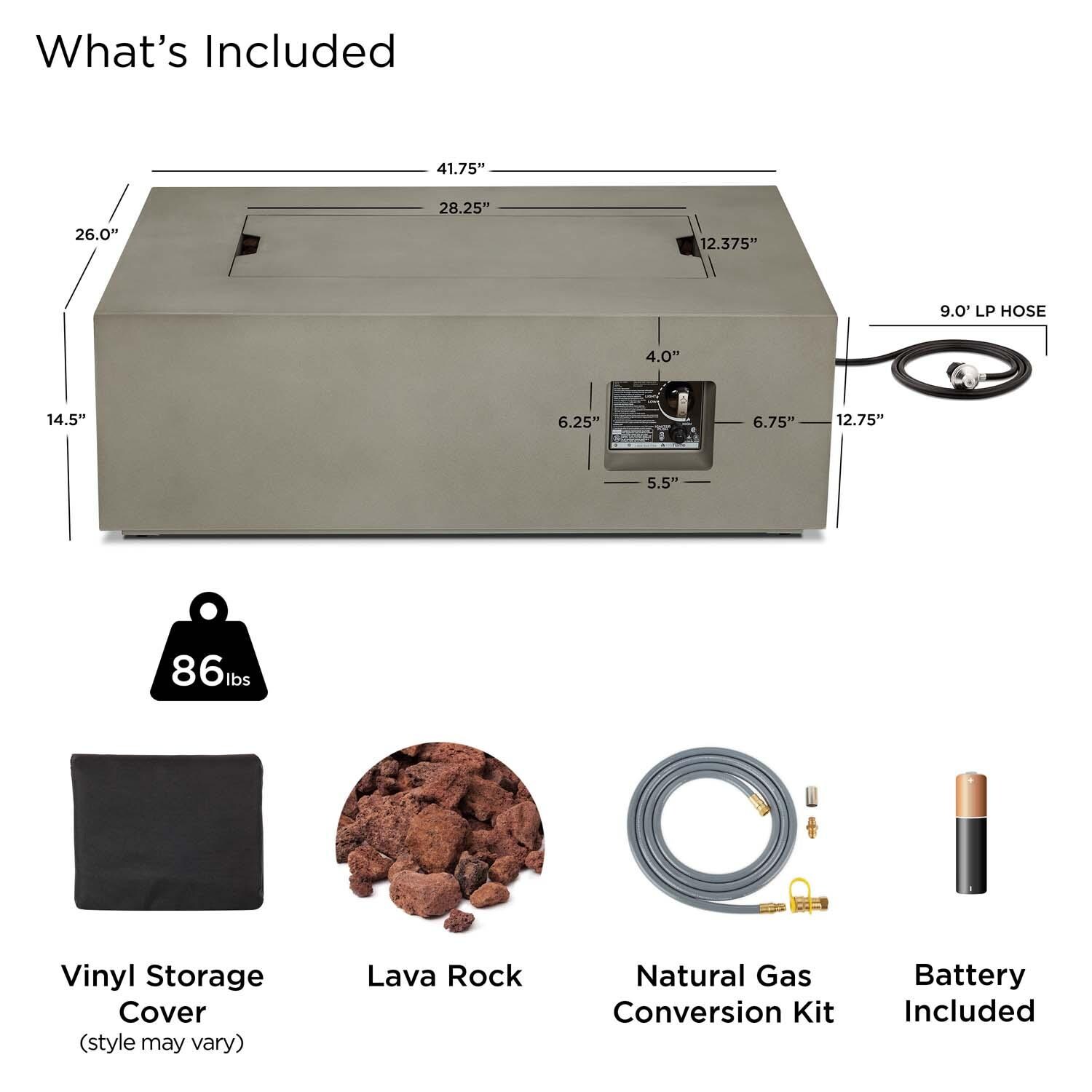 Elysian 42 Inch Rectangular Powder Coated Steel Propane Fire Pit Table in Mist Gray by Lakeview Outdoor Designs - Included thumbnail