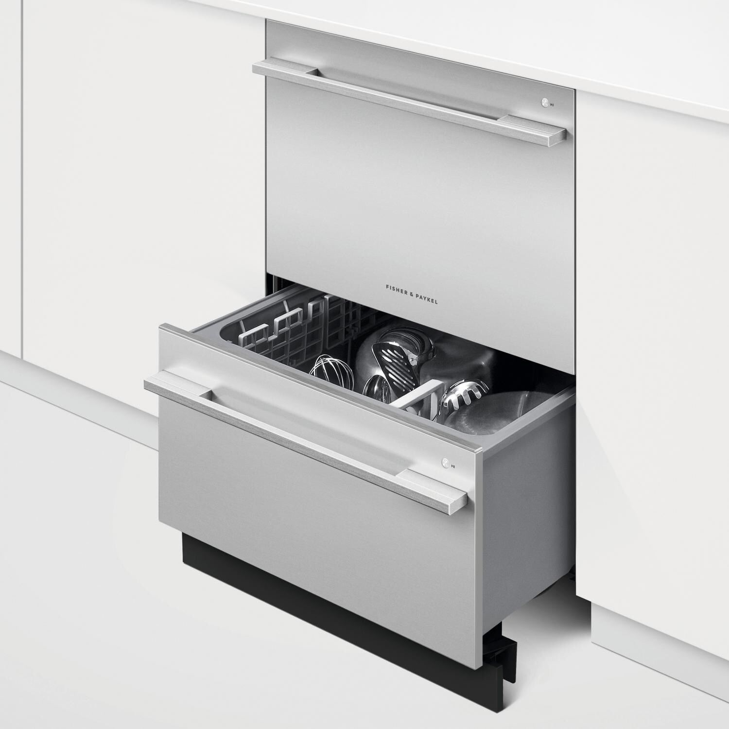 Fisher Paykel DD24DDFTX9 Double Dish Drawer Flat Door - Stainless Steel - Bottom Drawer Open thumbnail