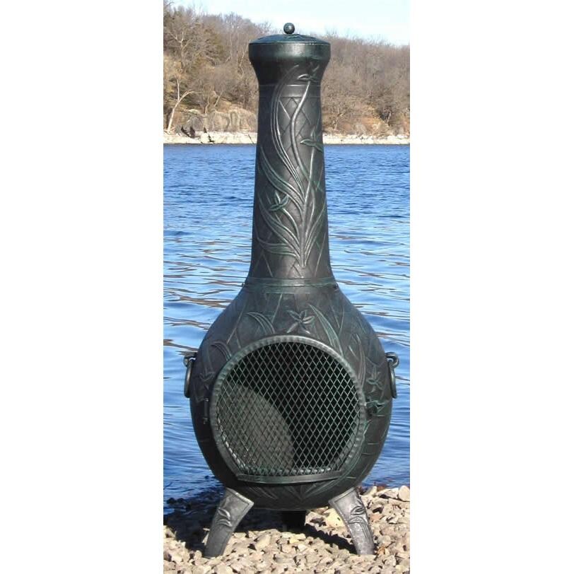 The Blue Rooster Orchid Style Cast Aluminum Chiminea With Natural Gas Conversion Kit - Antique Green