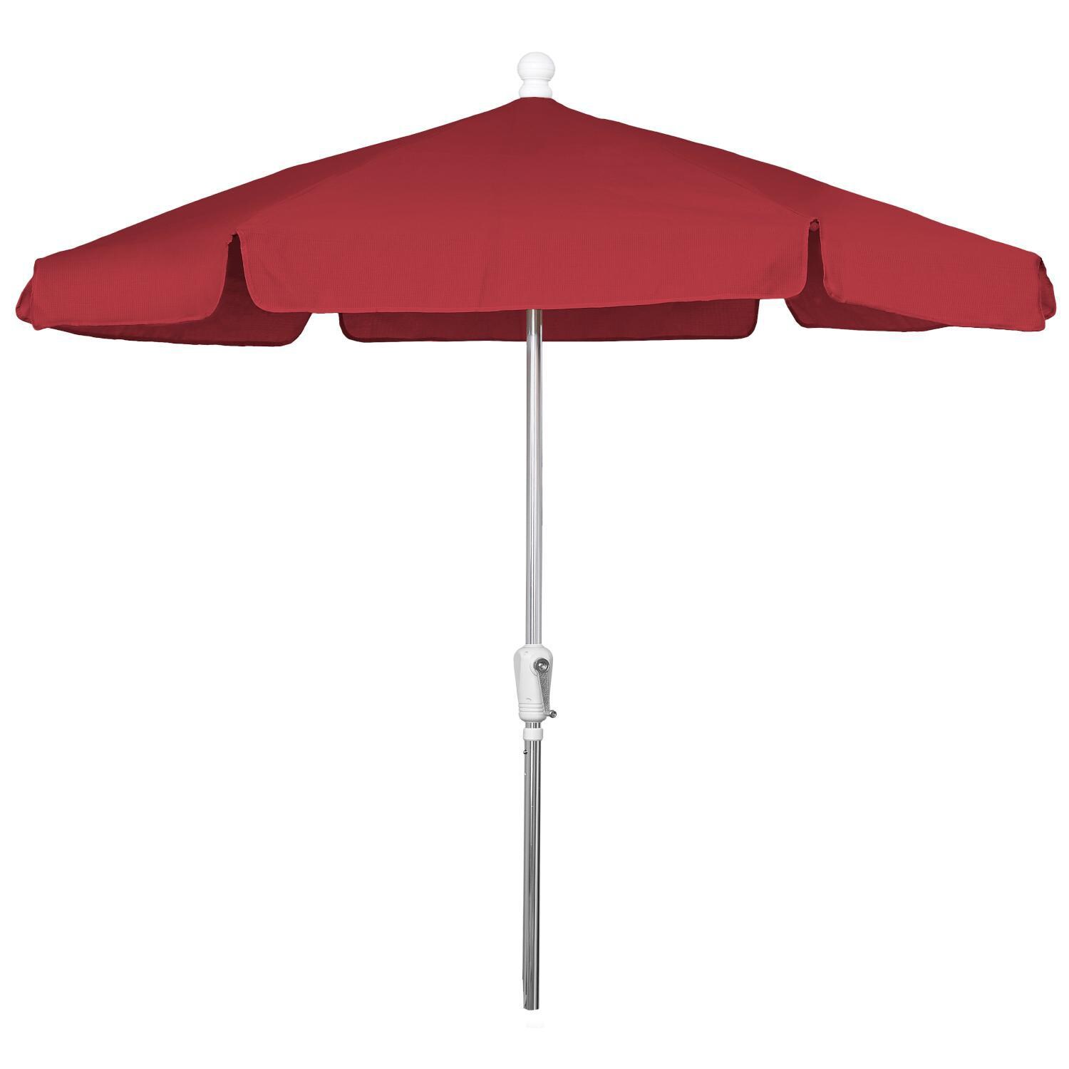 FiberBuilt 7.5 Ft. Aluminum Market Patio Umbrella W/ Crank Lift - Silver Pole / Red Vinyl