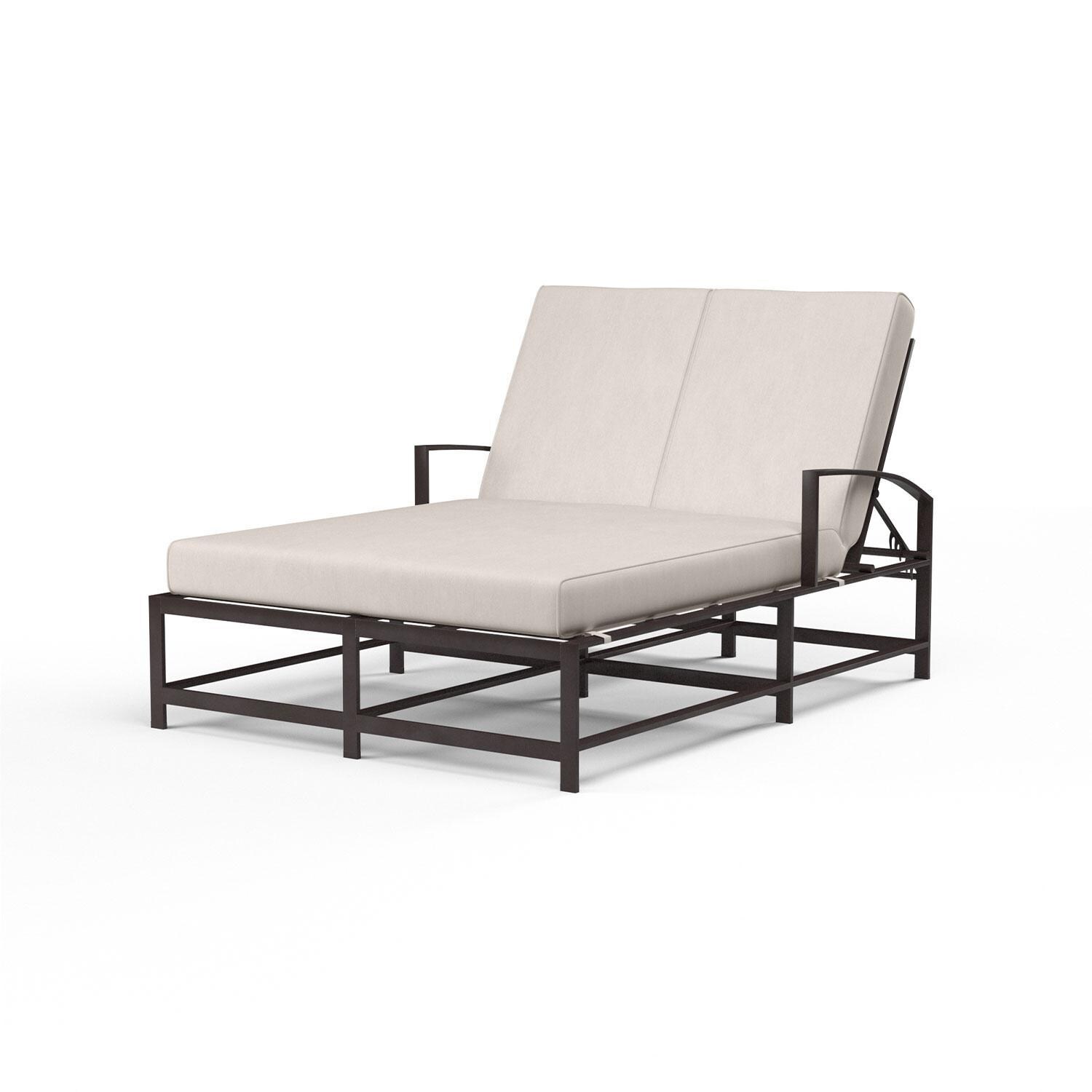 La Jolla Aluminum Patio Double Chaise Lounge in Canvas Natural w/ Self Welt By Sunset West - Display - White Background thumbnail