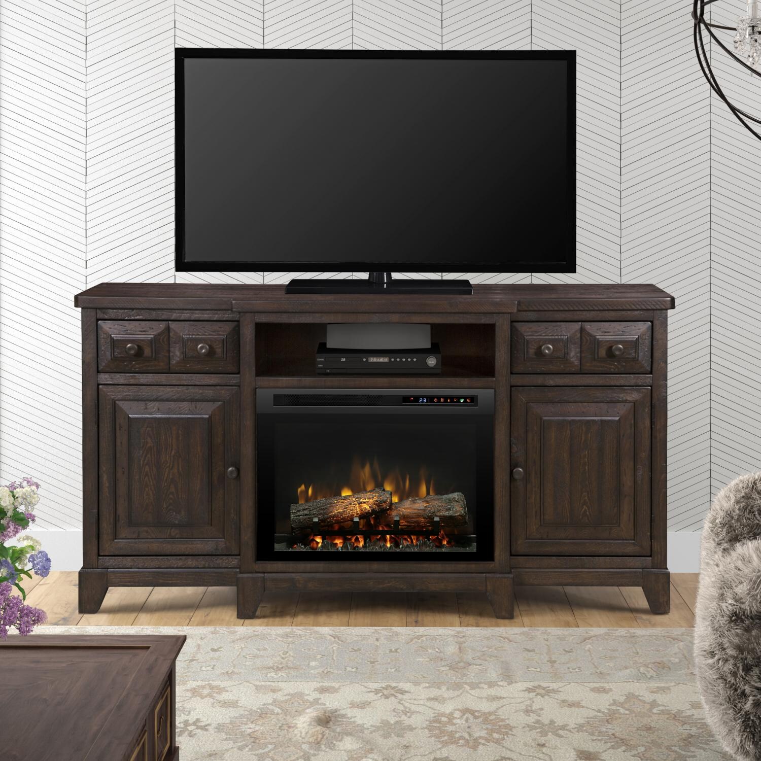 Dimplex Multi-Fire XHD Heinrich 66-Inch Electric Fireplace Media Console - Realogs - Wentworth Brown - GDS26L8-1863WR