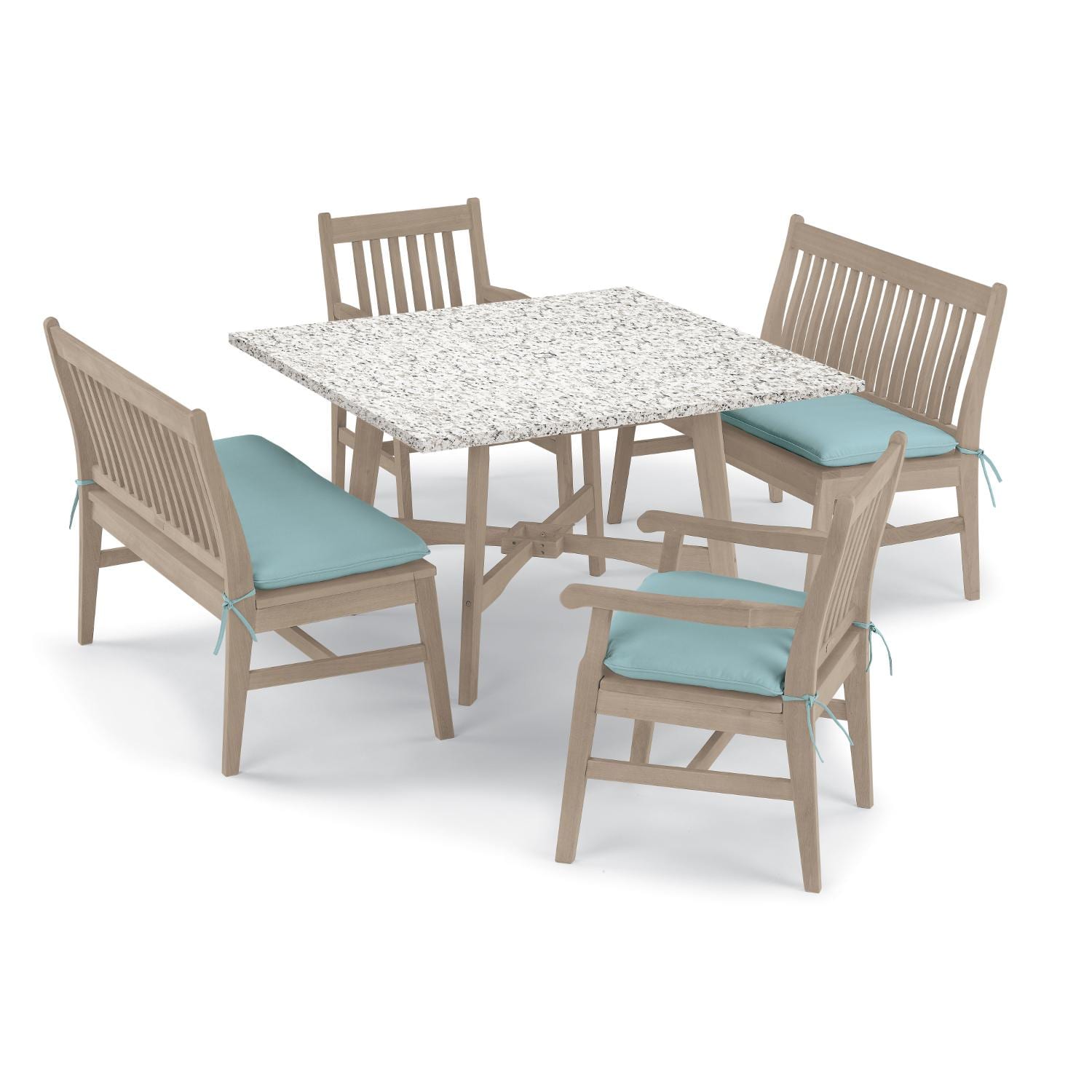 Wexford 5 Piece Grigio Shorea Patio Dining Set W/ 48 Inch Square LiteCore Ash Table, Benches