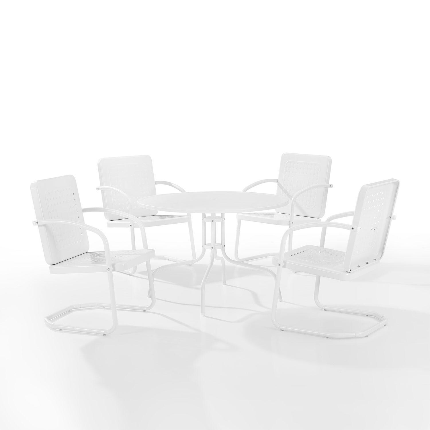 Ultimate Patio UP-32250WH 5Pc Round Retro Outdoor Dining Set in White Gloss - Display - White Background thumbnail