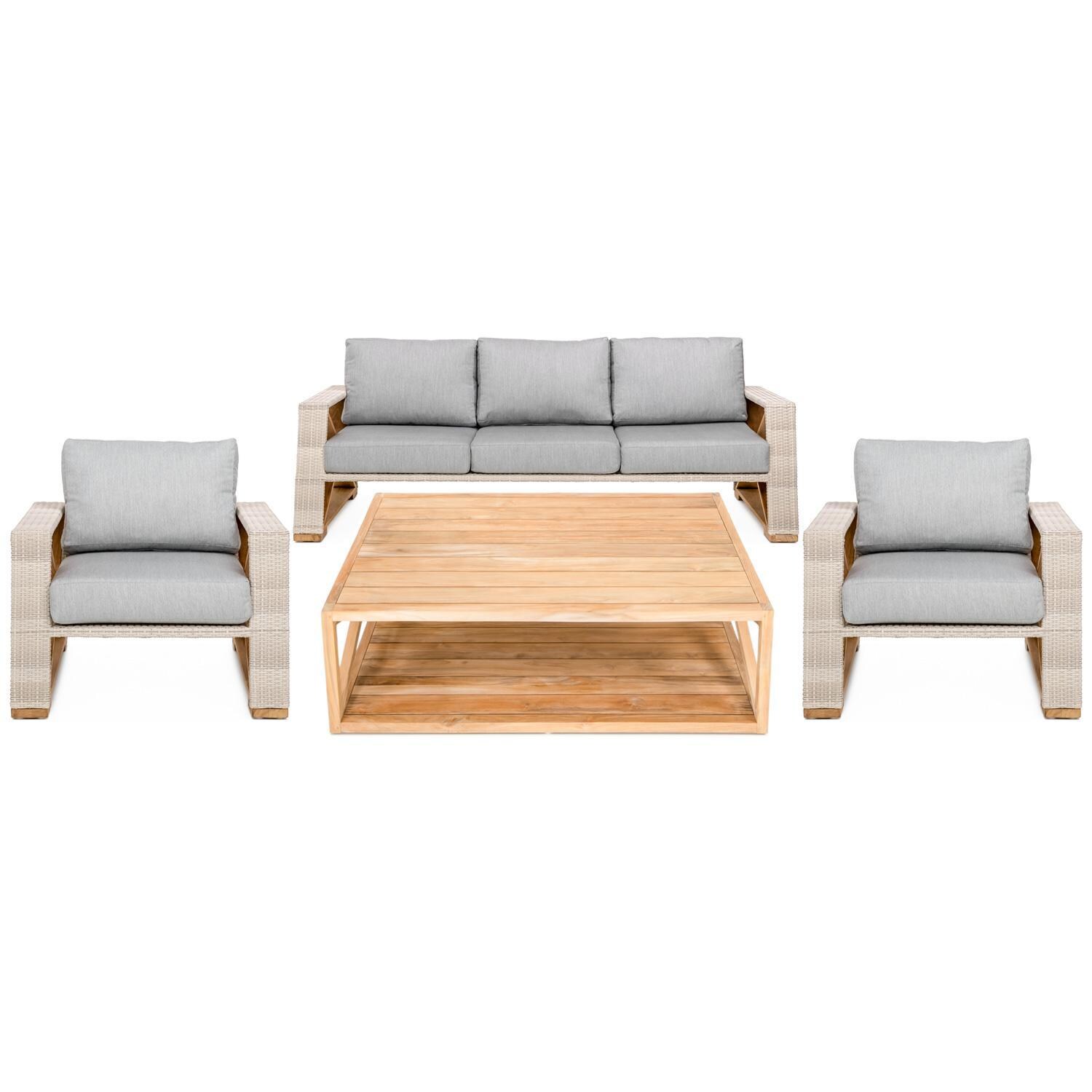Teak + Table Caicos 4 Piece Lounge Set in Granite - White Background thumbnail