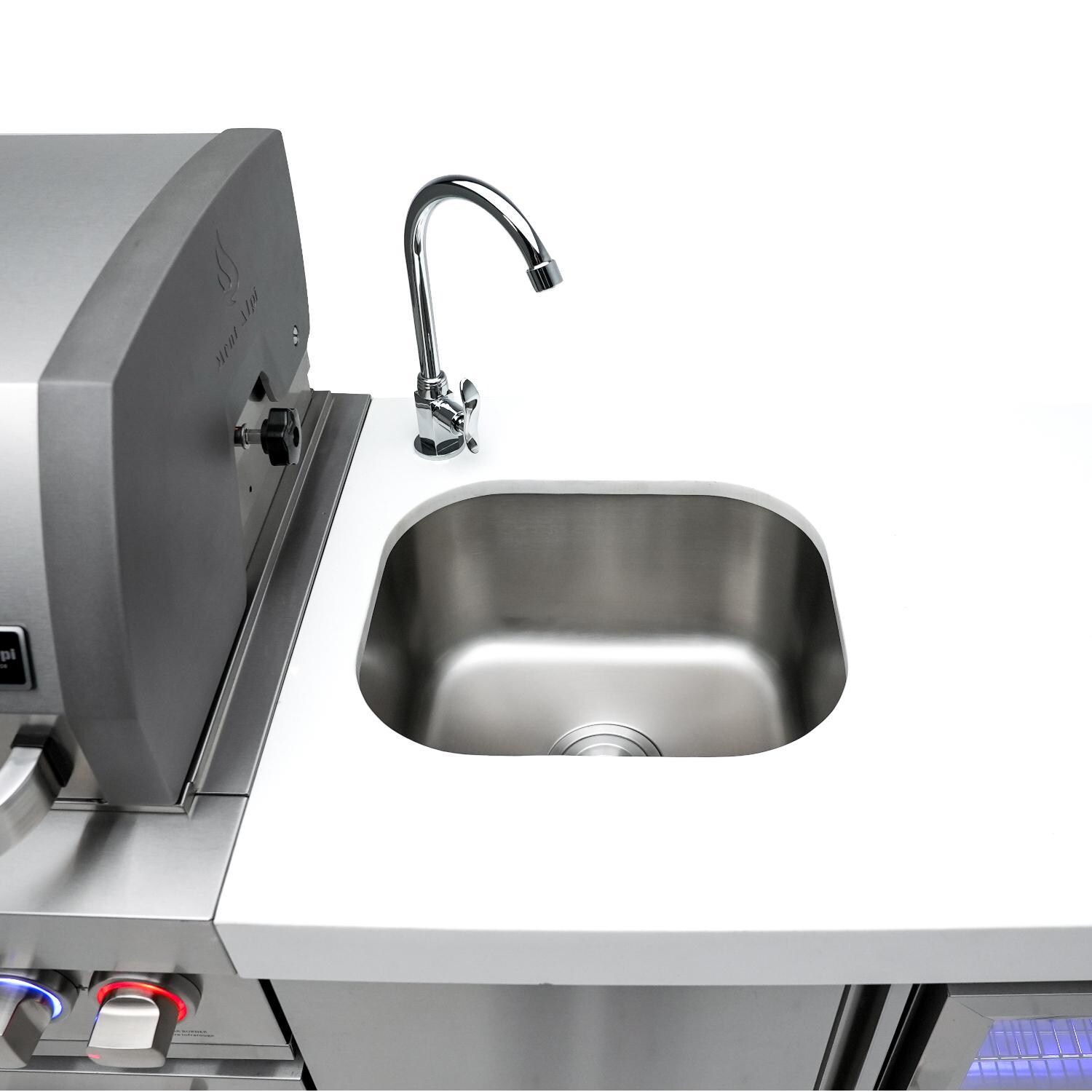 Mont Alpi MAi805-DBEV Deluxe Natural Gas Island Grill W/ Beverage Center - Faucet & Sink Top View - Detail thumbnail