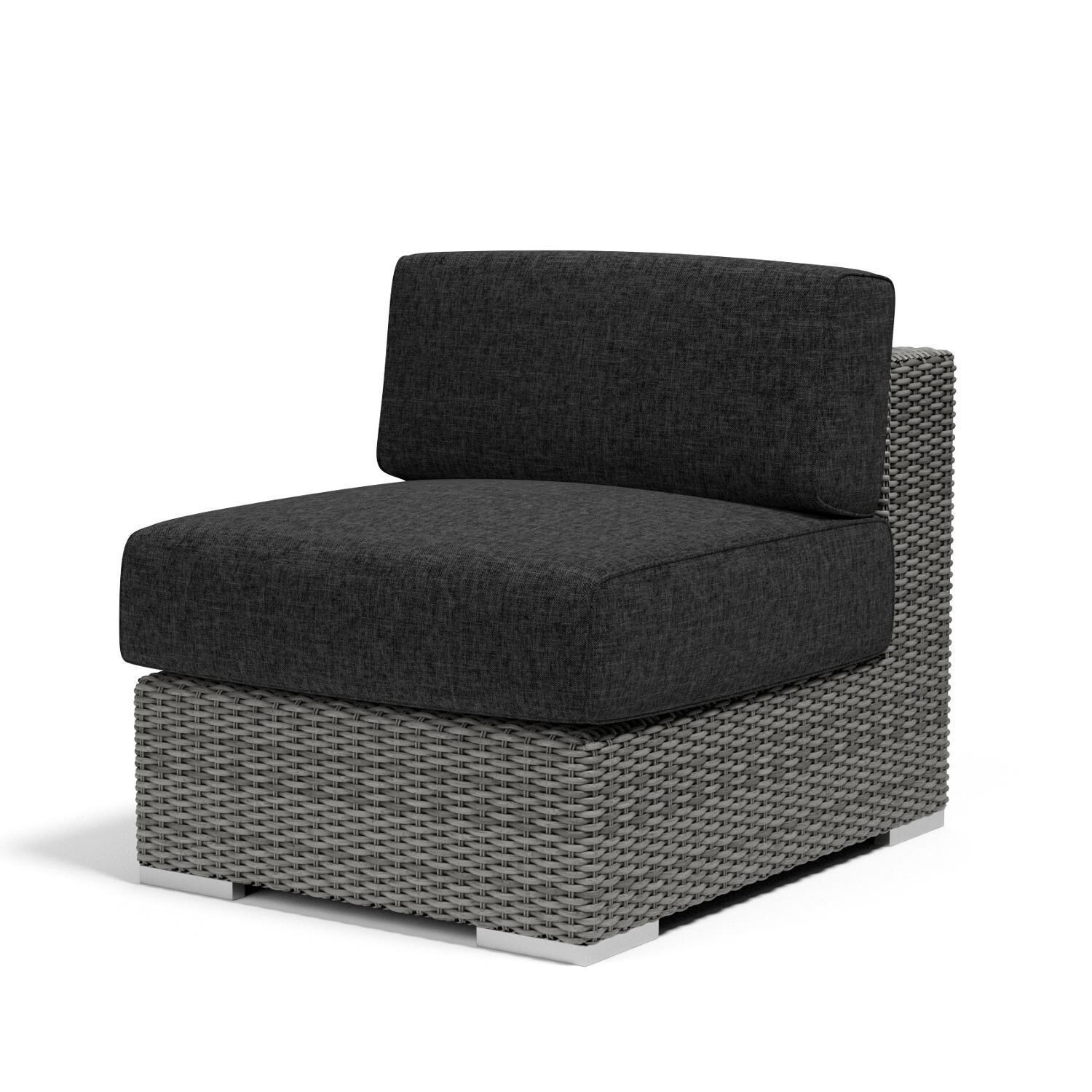 Sunset West - Emerald II 8 Piece Resin Wicker Patio Fire Pit Conversation Set W/ Tank Cover, End Table, & Spectrum Carbon Cushions - Emerald II Patio Armless Club Chair - White Background thumbnail