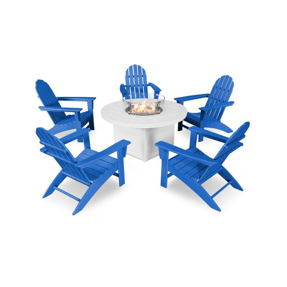 POLYWOOD Pacific Blue / White Vineyard 6-Piece Adirondack Chat Set w/ Fire Pit Table thumbnail