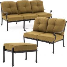 Evangeline 3 Piece Cast Aluminum Outdoor Conversation Set W/ Sunbrella Canvas Teak Cushions By Lakeview Outdoor Designs