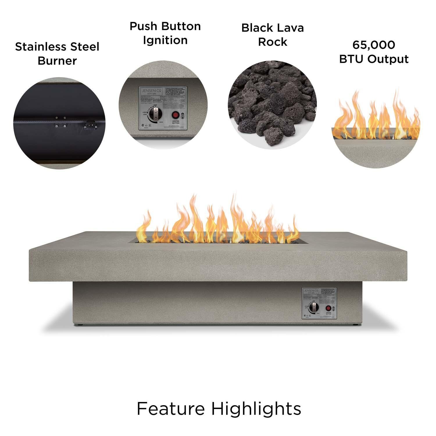 Hickory Bay 60 Inch Rectangular Glass Fiber Reinforced Concrete Propane Fire Pit Table in Flint by BBQGuys Signature - Features thumbnail