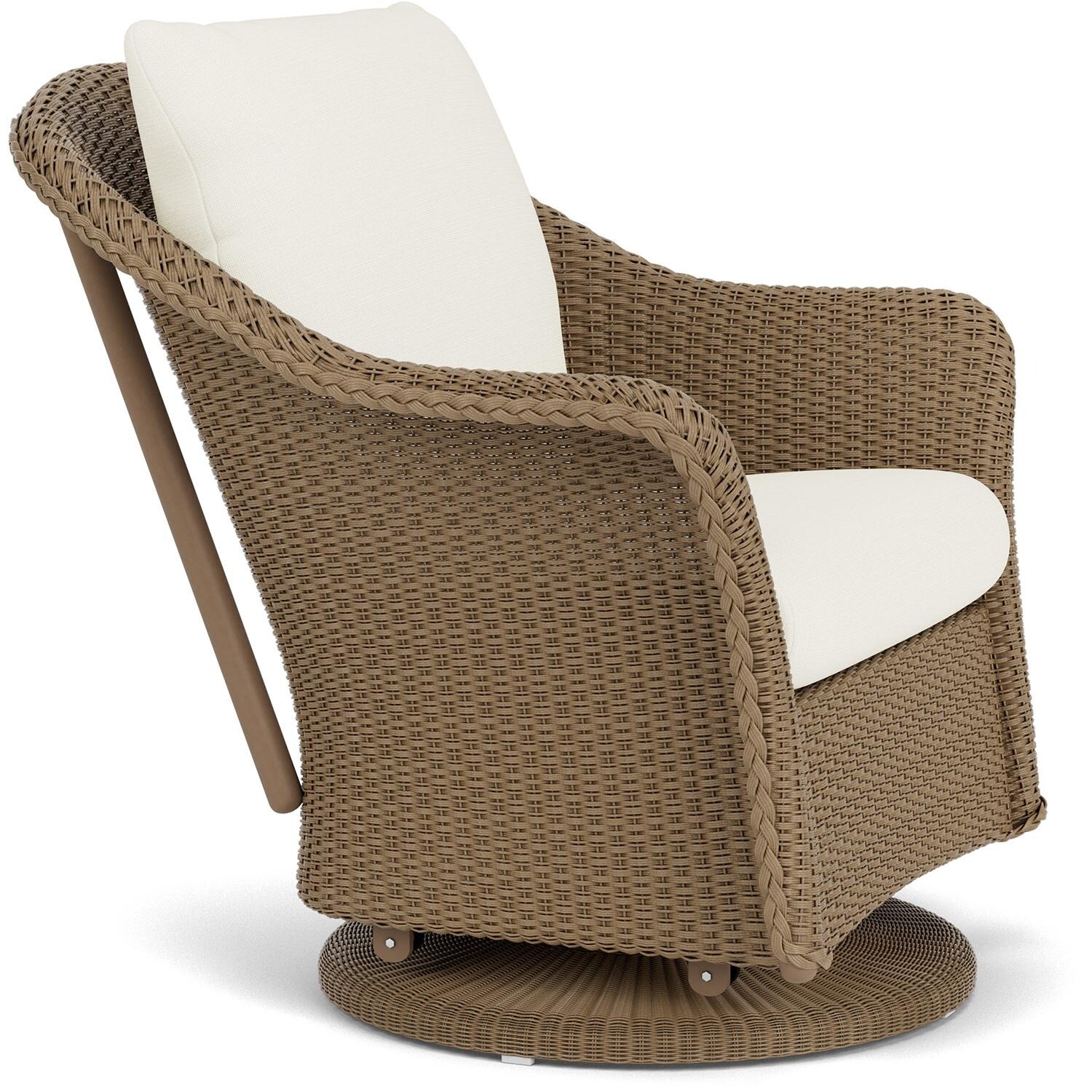 Lloyd Flanders Weekend Retreat Swivel Glider Lounge Chair in Fawn Finish W/ Sailcloth Salt Fabric - Angled thumbnail