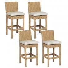 Leucadia 4 Piece Wicker Patio Counter Height Bar Stool Set W/ Sunbrella Canvas Flax Cushions By Sunset West image