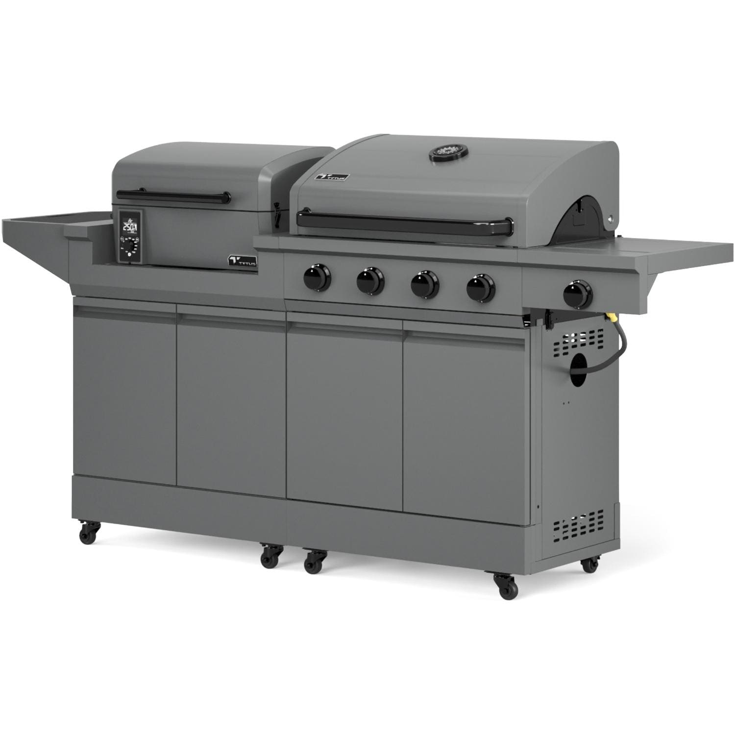 TYTUS TDT-BUN-055 Modular Duo w/ 4-Burner Gas Grill & Pellet Grill - Angled Left - White Background thumbnail