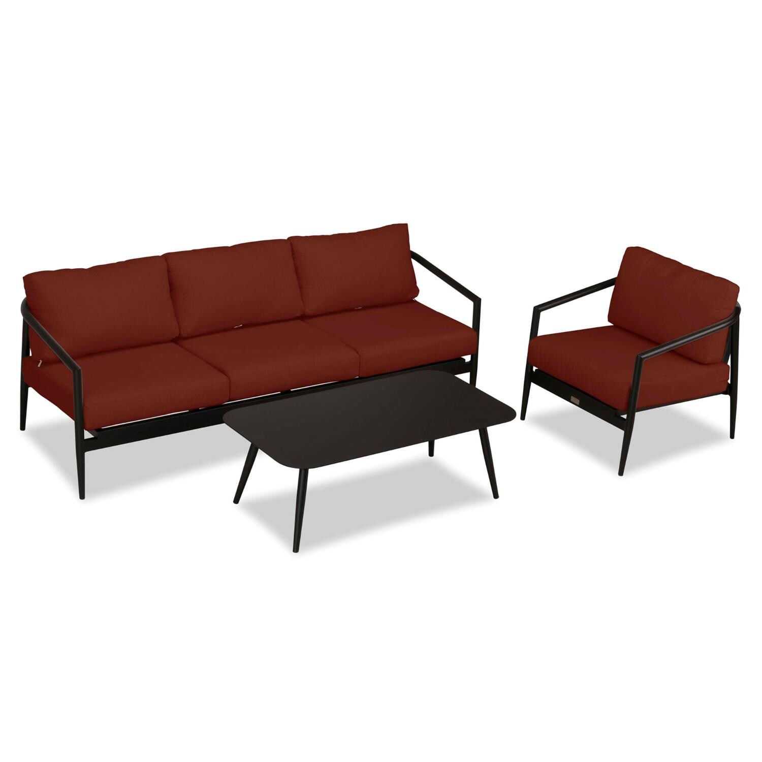 Lakeview Midnight Cove 3 Pc Aluminum Sofa Seating Set in Black/Carbon/Canvas Henna - Top - White Background thumbnail