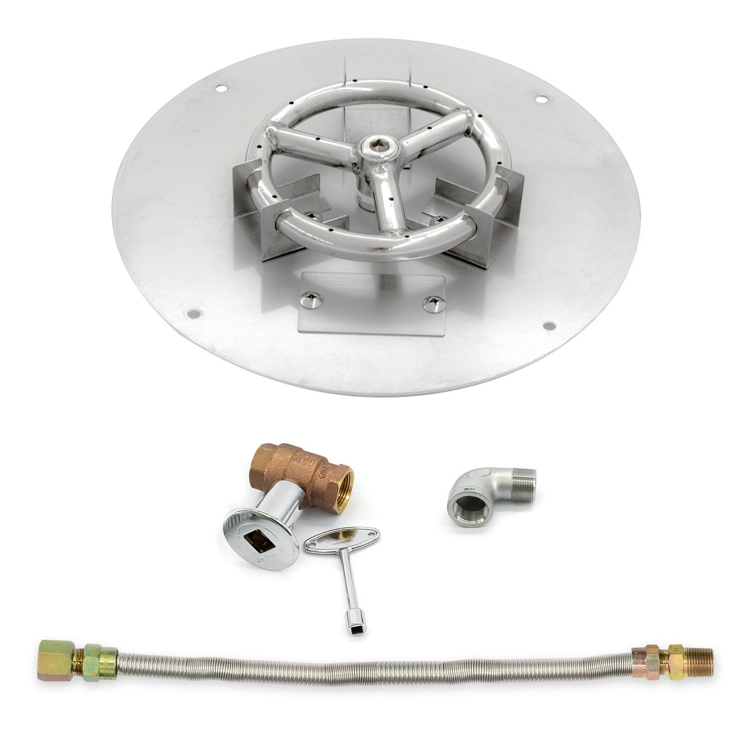 BBQGuys Signature Series 12-Inch Round Flat Pan W/ 6-Inch Natural Gas Ring Burner & Connection Kit