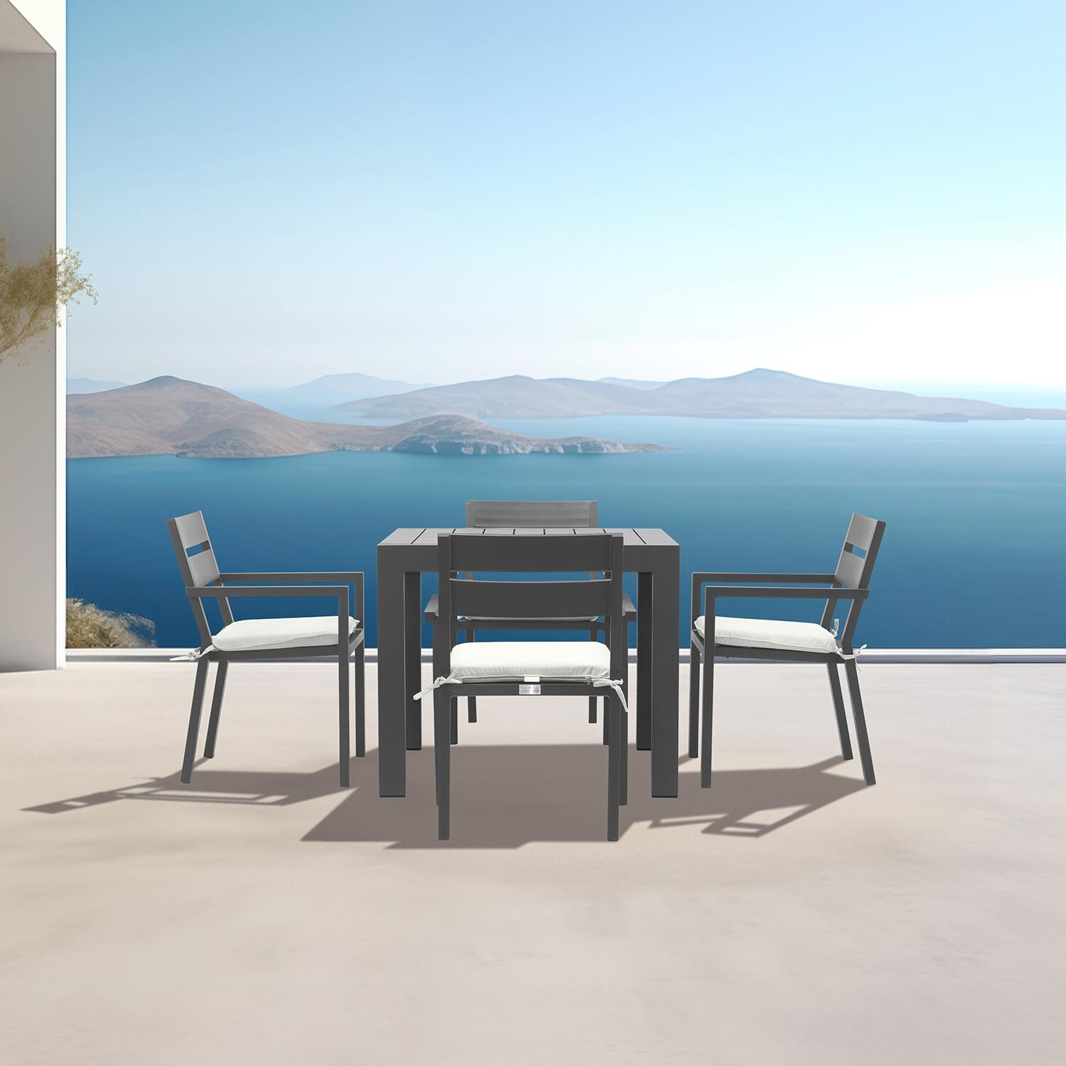 Calm Bay Classic 5 Pc Square Aluminum Dining Set in Slate/Canvas Natural by Lakeview Outdoor Designs