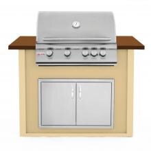 BBQGuys.com 4 Ft BBQ Island With Blaze 32-Inch Natural Gas Grill & Double Access Door - Cork Wedge/Tan - BLZADNG-4VP3CWMT image
